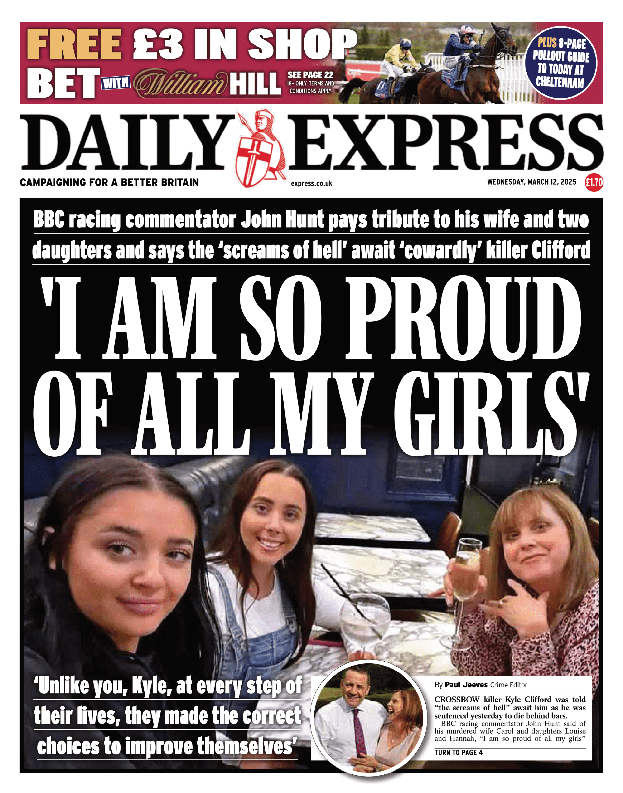 The headline on the front of the Express reads: "I am so proud of all my girls"