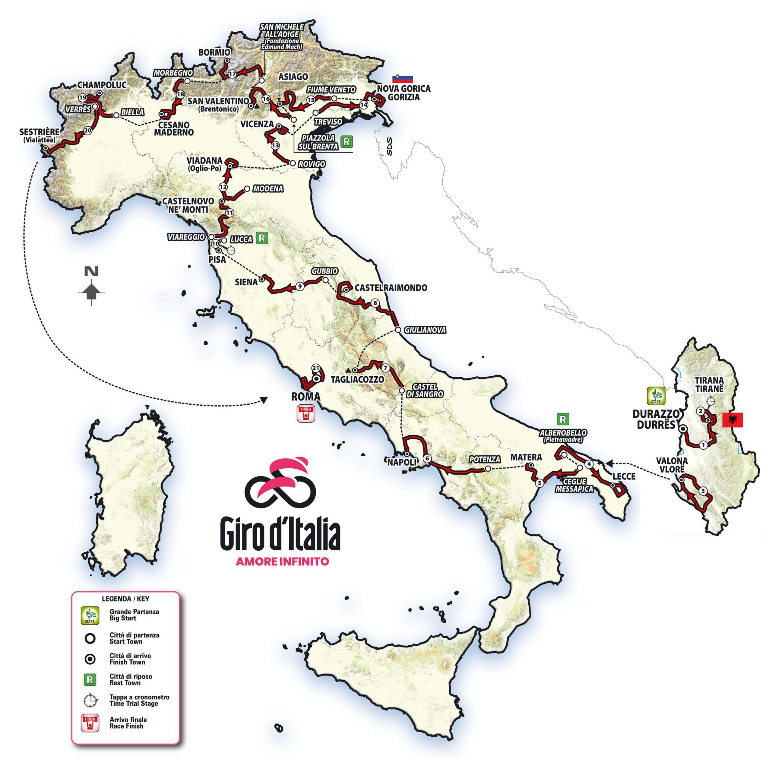 Map of the Giro d'Italia 2025