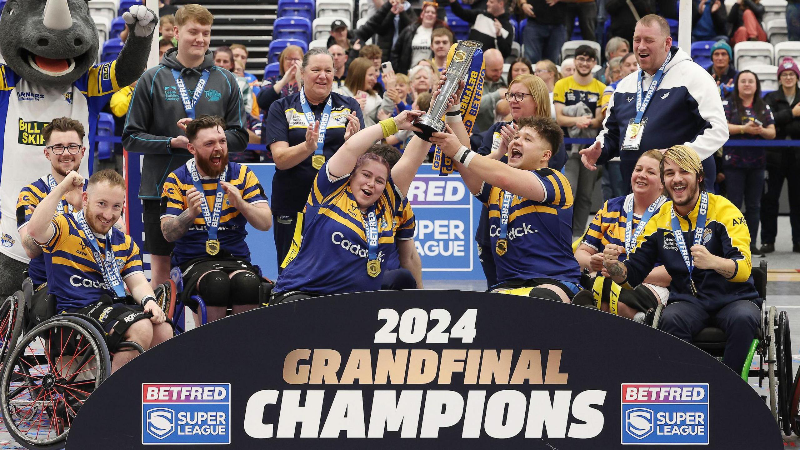 Leeds Rhinos celebrate winning the 2024 Wheelchair Super League Grand Final