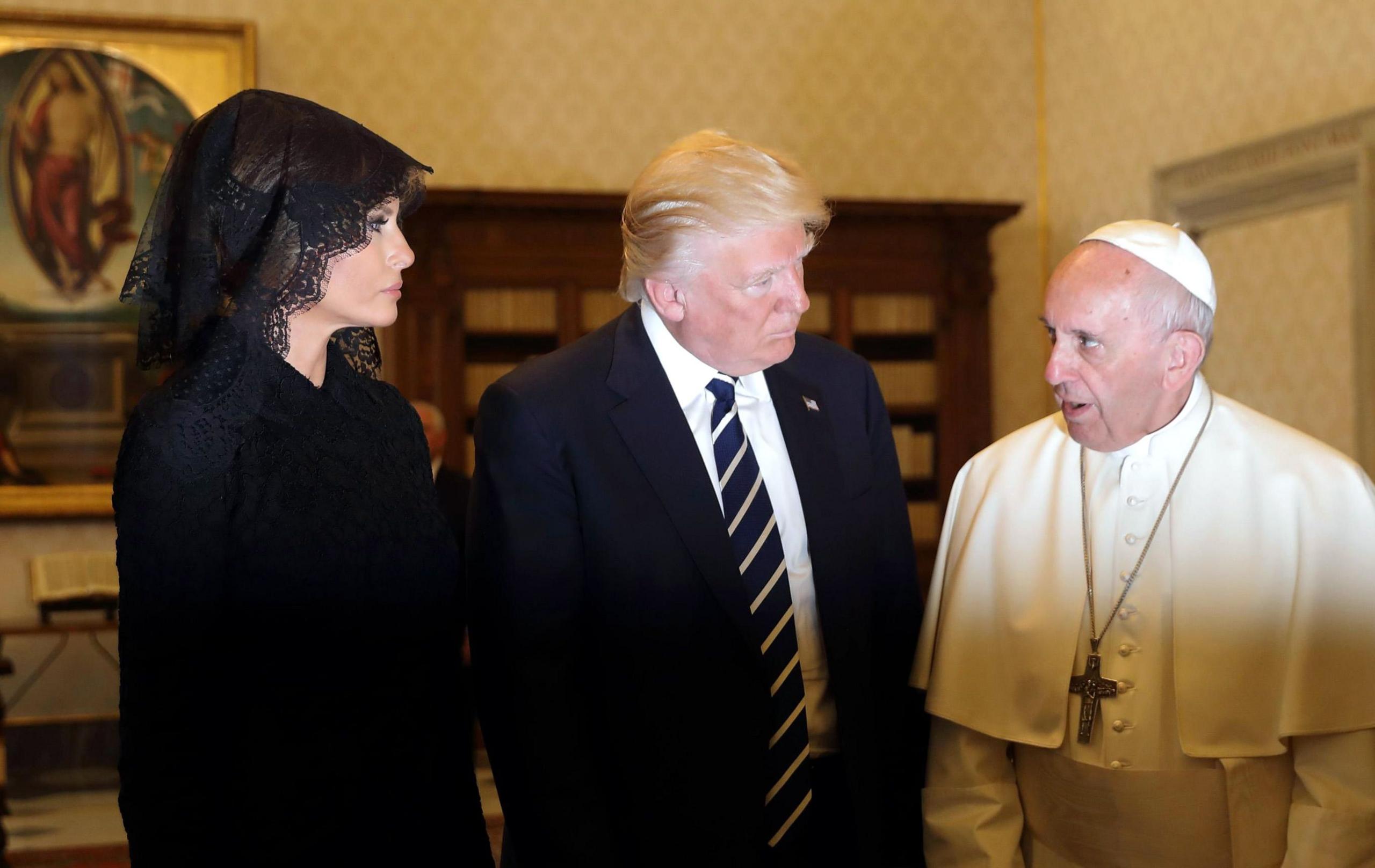 Pope Francis meets with President Trump and First Lady Melania Trump at the Vatican City in 2017