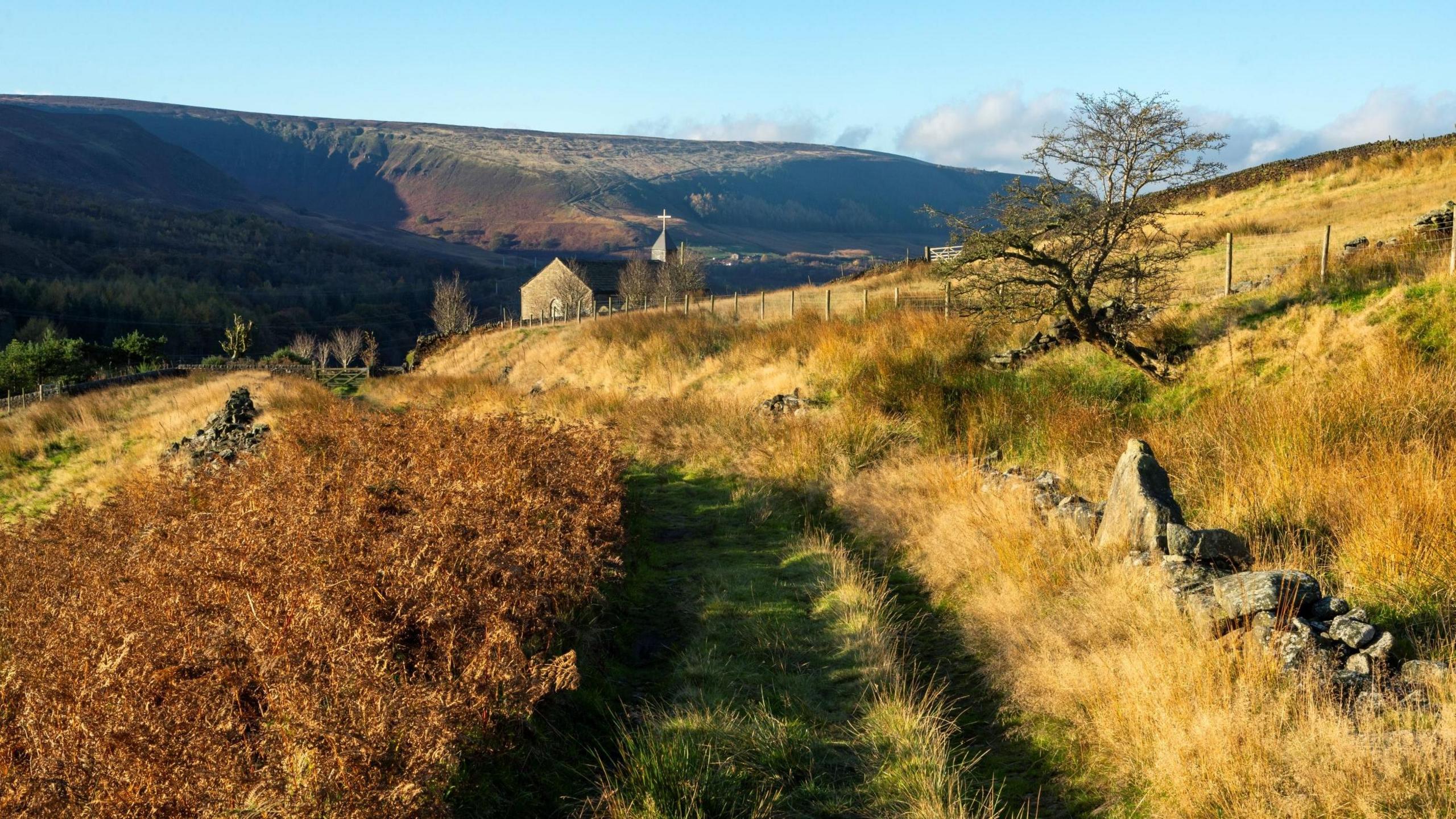 A small chapel in a remote location in the hills of North Derbyshire in Woodhead, Longdendale