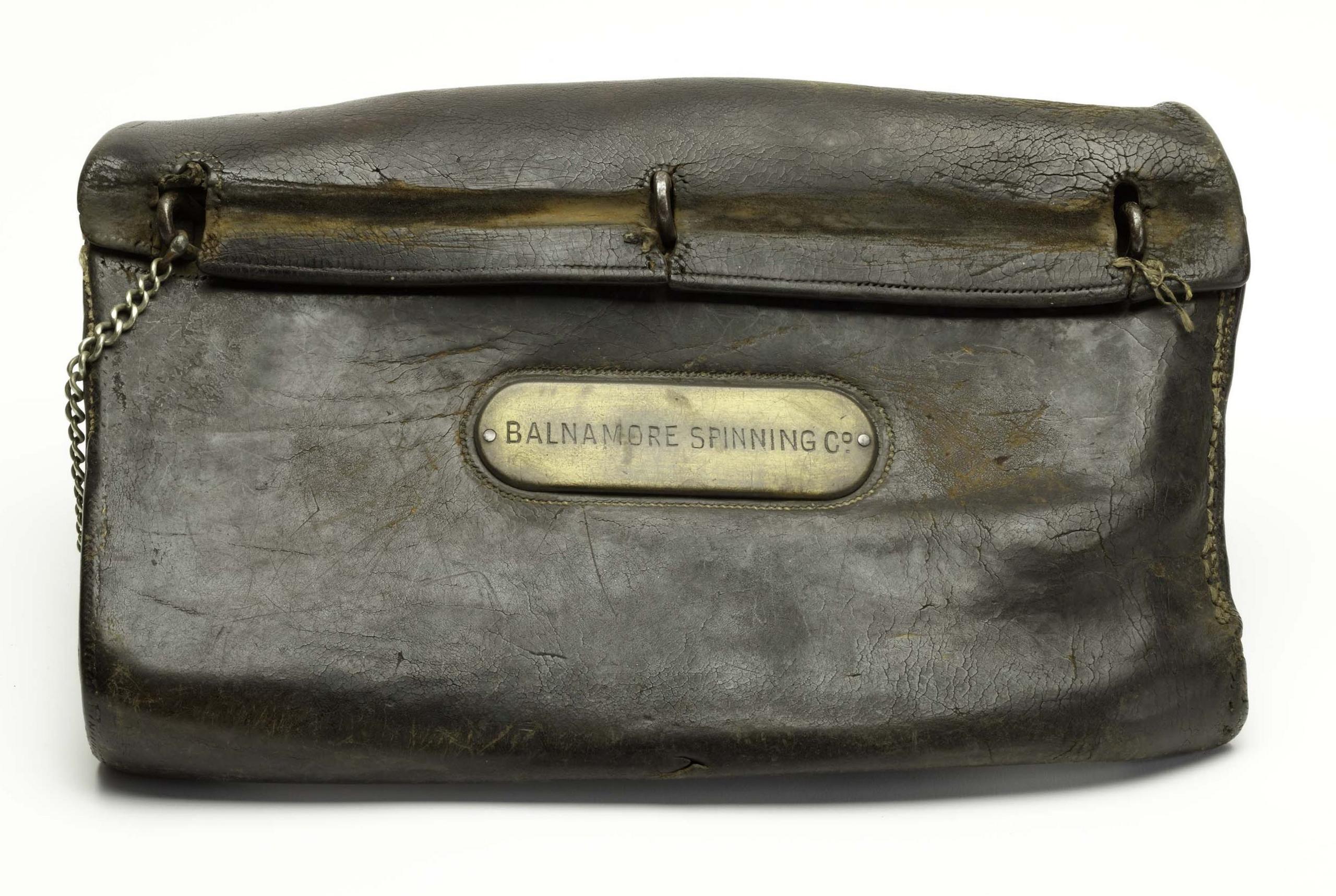 The leather satchel William Orr used to deliver mail to Balnamore Mill is on display