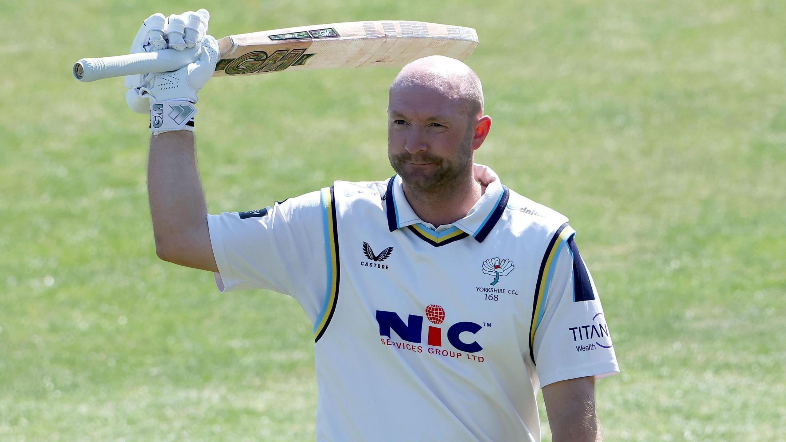 Adam Lyth acknowledges the applause following his dismissal