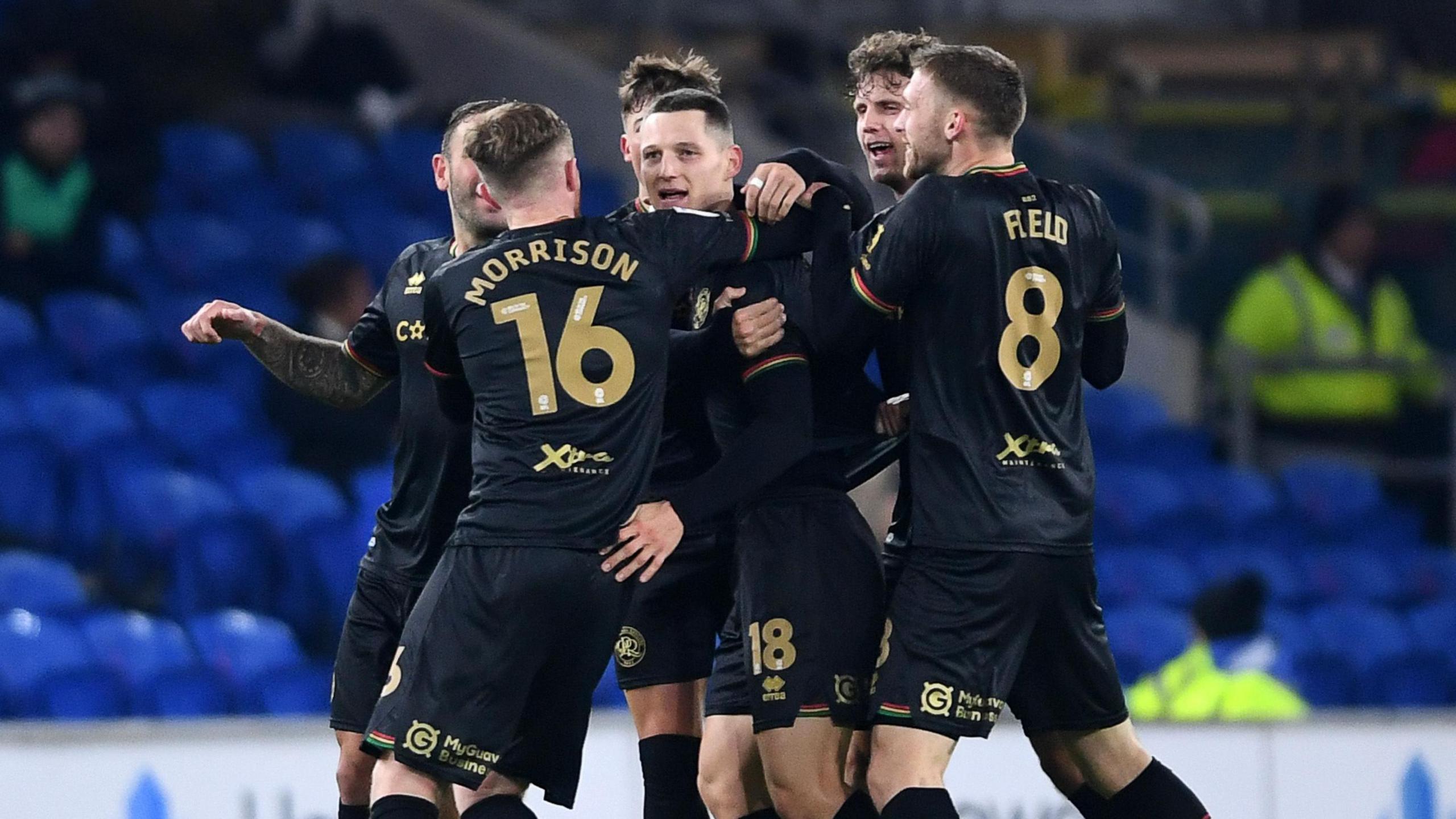 QPR celebrate Zan Celar's goal