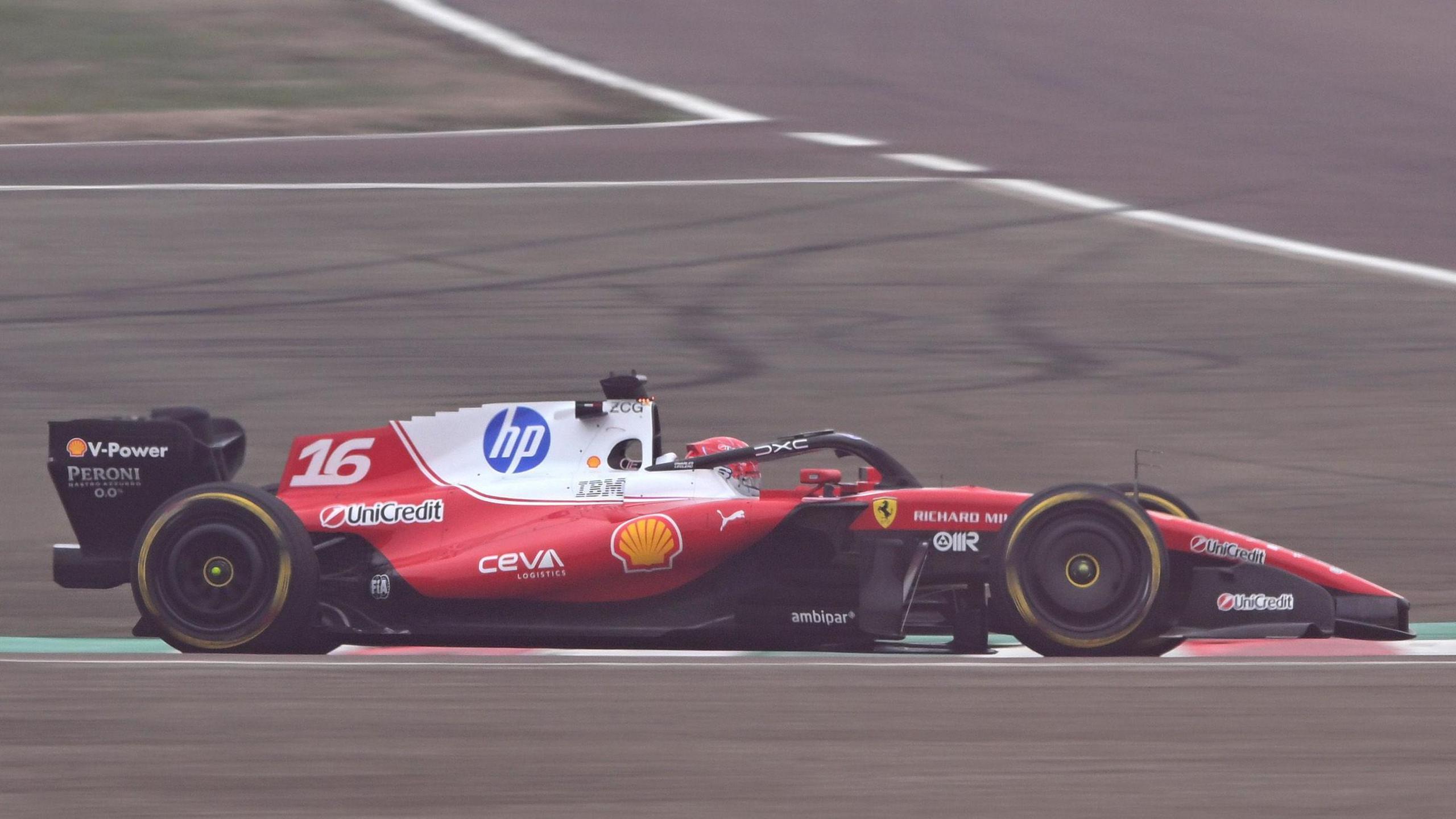 Charles Leclerc driving the 2026 Ferrari at the Fiorano circuit in Italy
