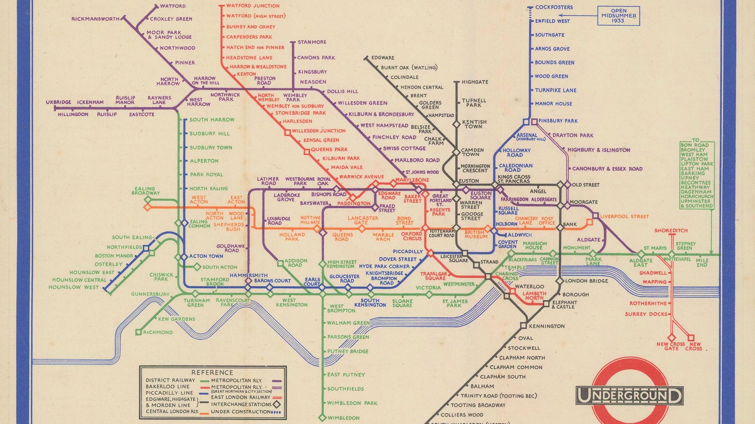 Harry Beck’s first edition double-crown Tube map, August 1933