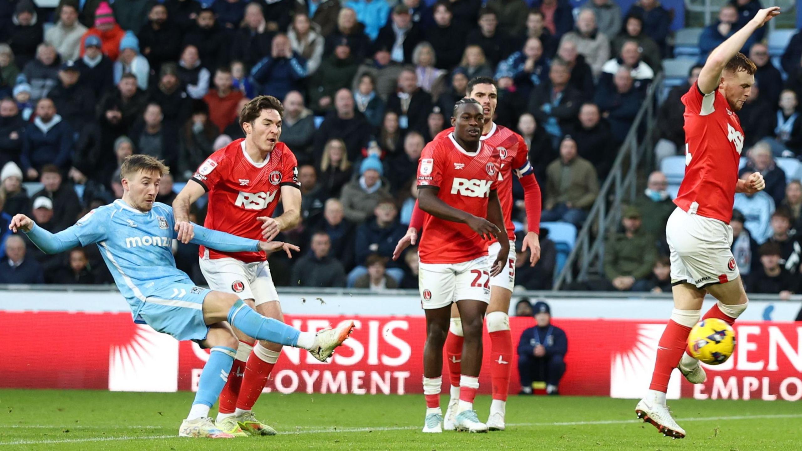 Charlton players look on as Coventry score a goal in the 3-1 loss for the Addicks