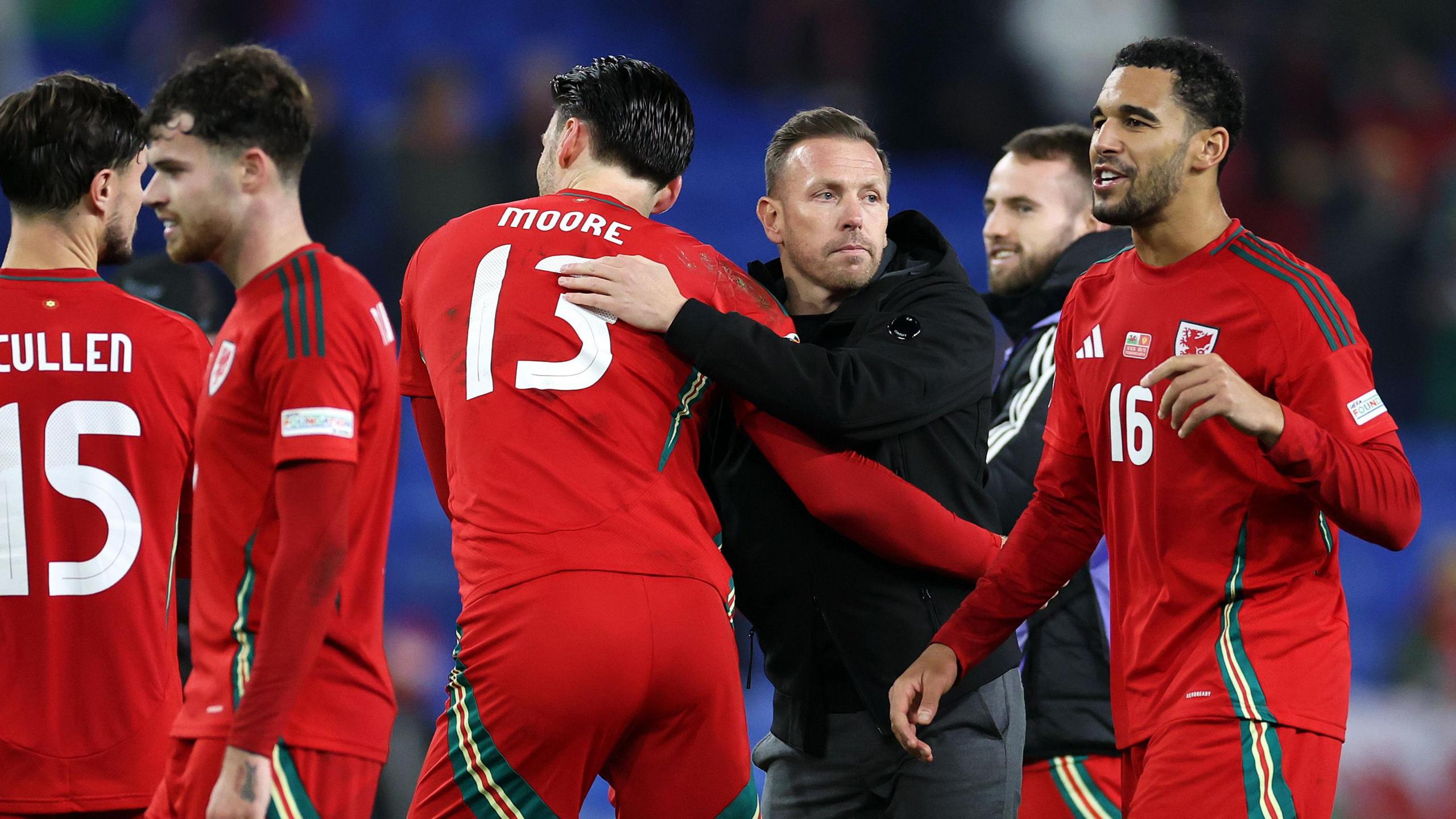 Craig Bellamy with Wales players