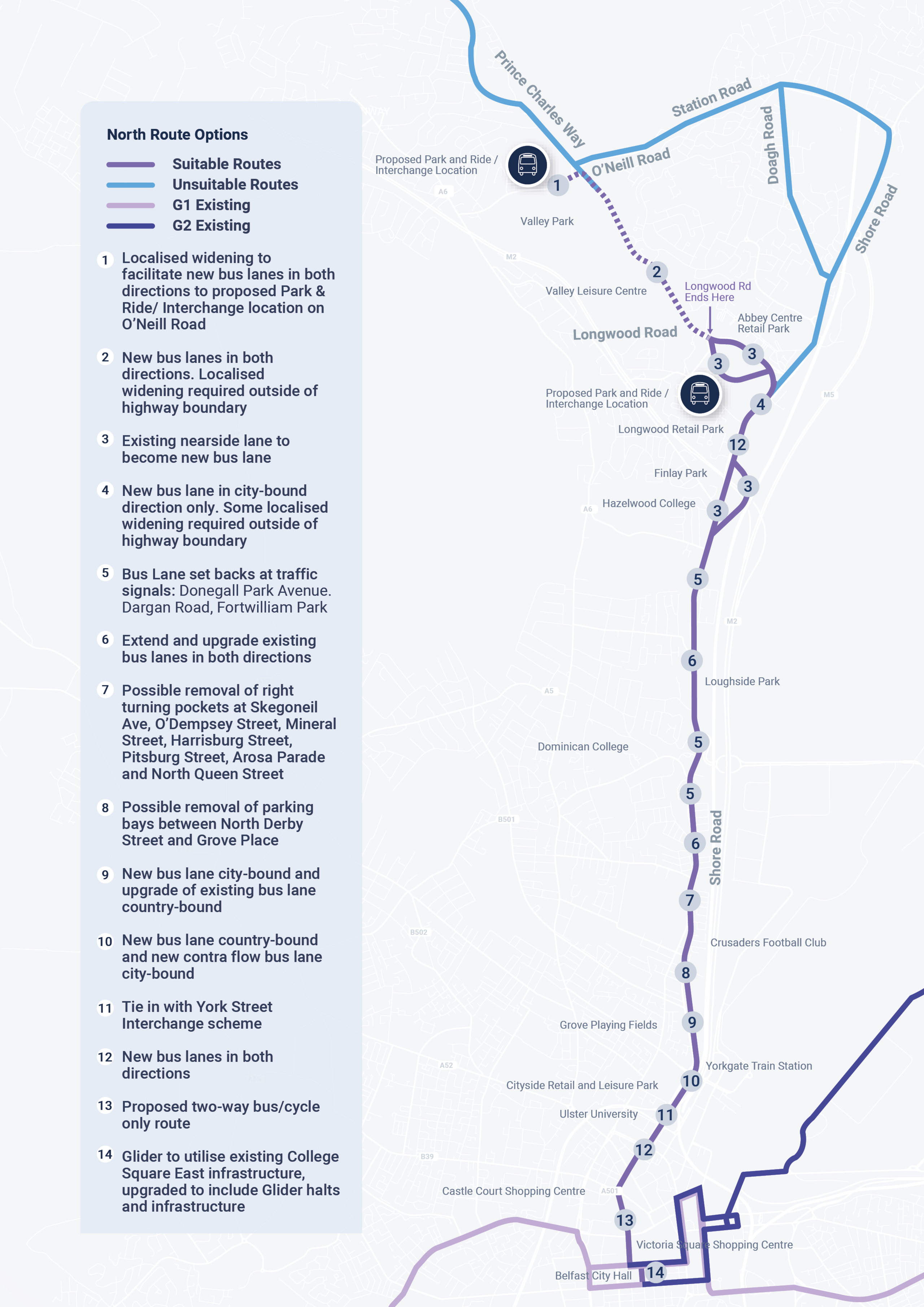 A map of the proposed Shore Road route for the Glider