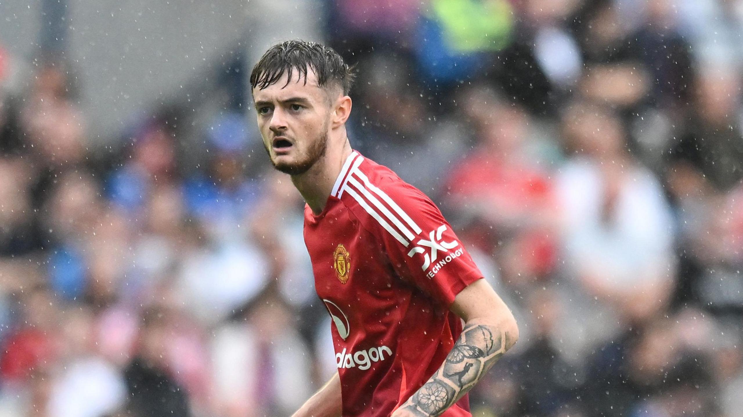 Joe Hugill playing for Man Utd in a pre-season friendly