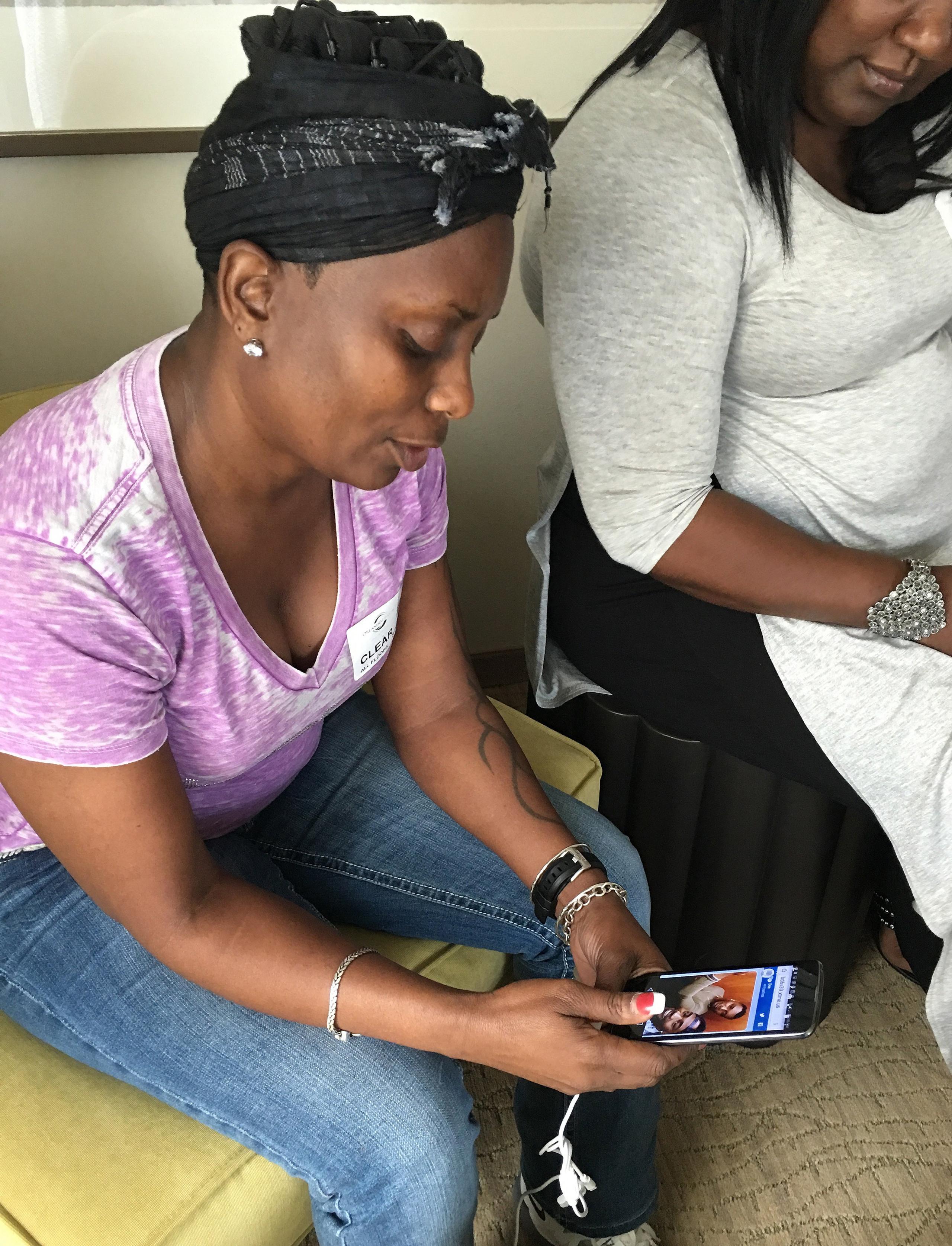 Mina Justice speaks to a reporter discussing texting with her son who was in a bathroom at Club Pulse, Sunday June, 12, 2016, in Orlando.