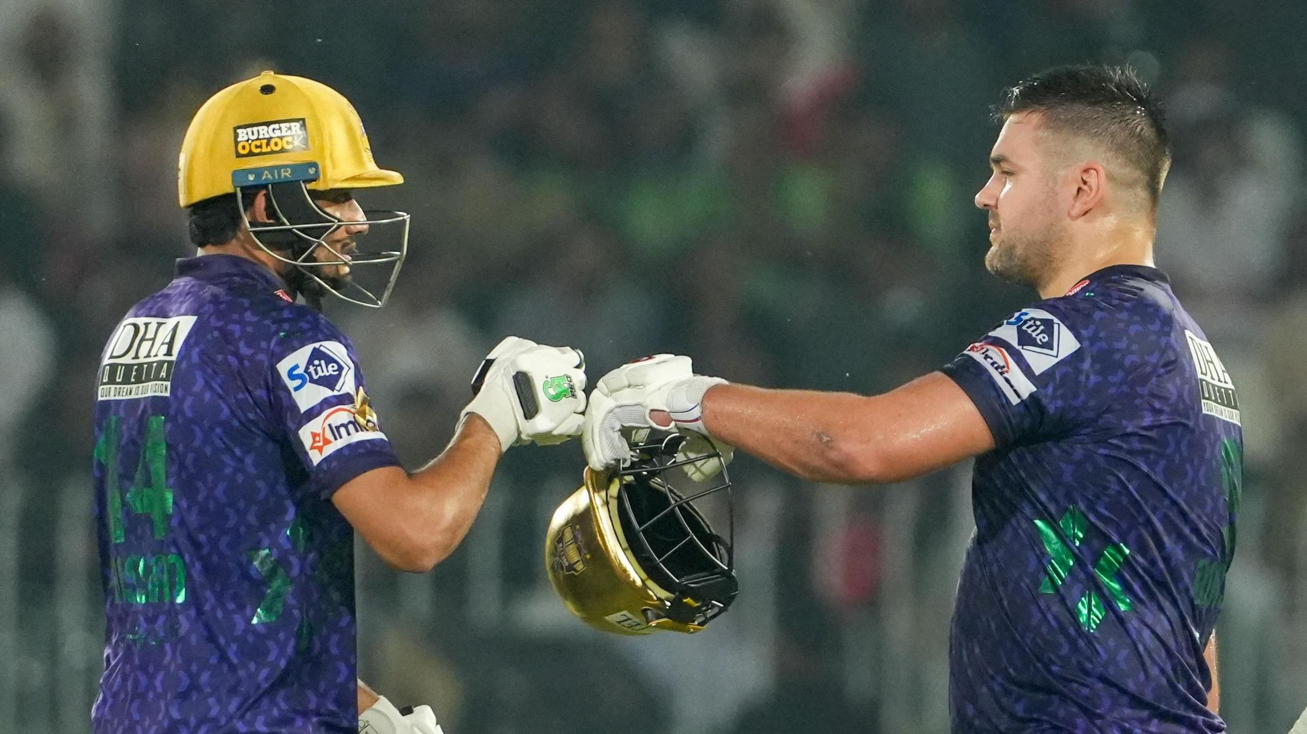 Hasan Nawaz and Rilee Rossouw punch gloves