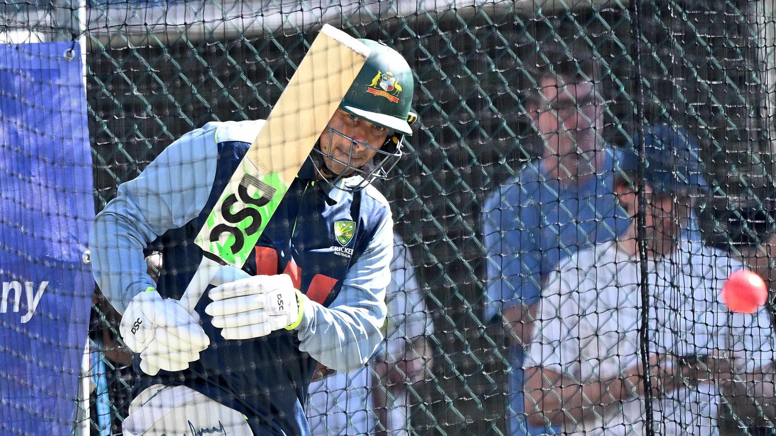 Usman Khawaja bats in the nets