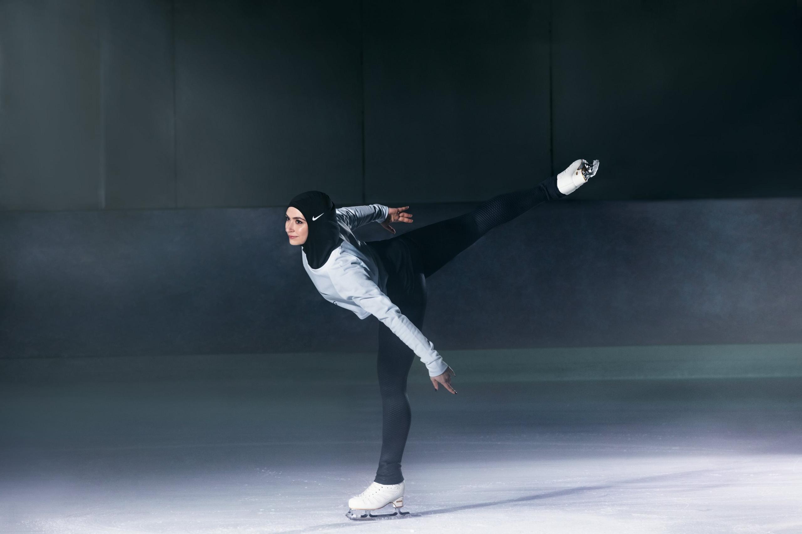 Emirati figure skater Zahra Lari wearing Nike Pro Hijab sports clothing line