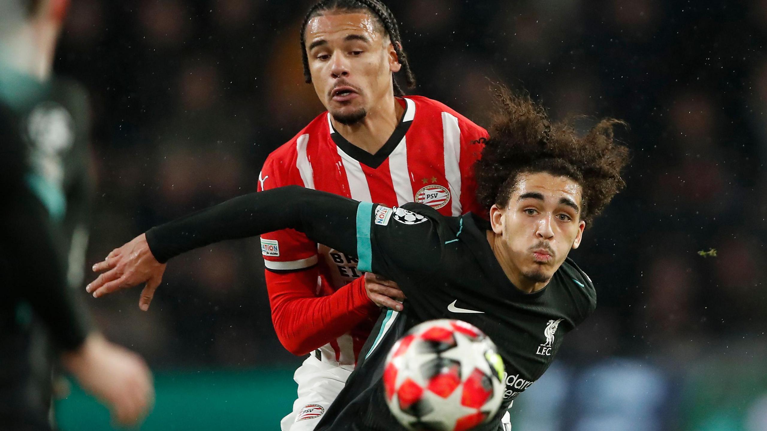 Jayden Danns in action for Liverpool against PSV