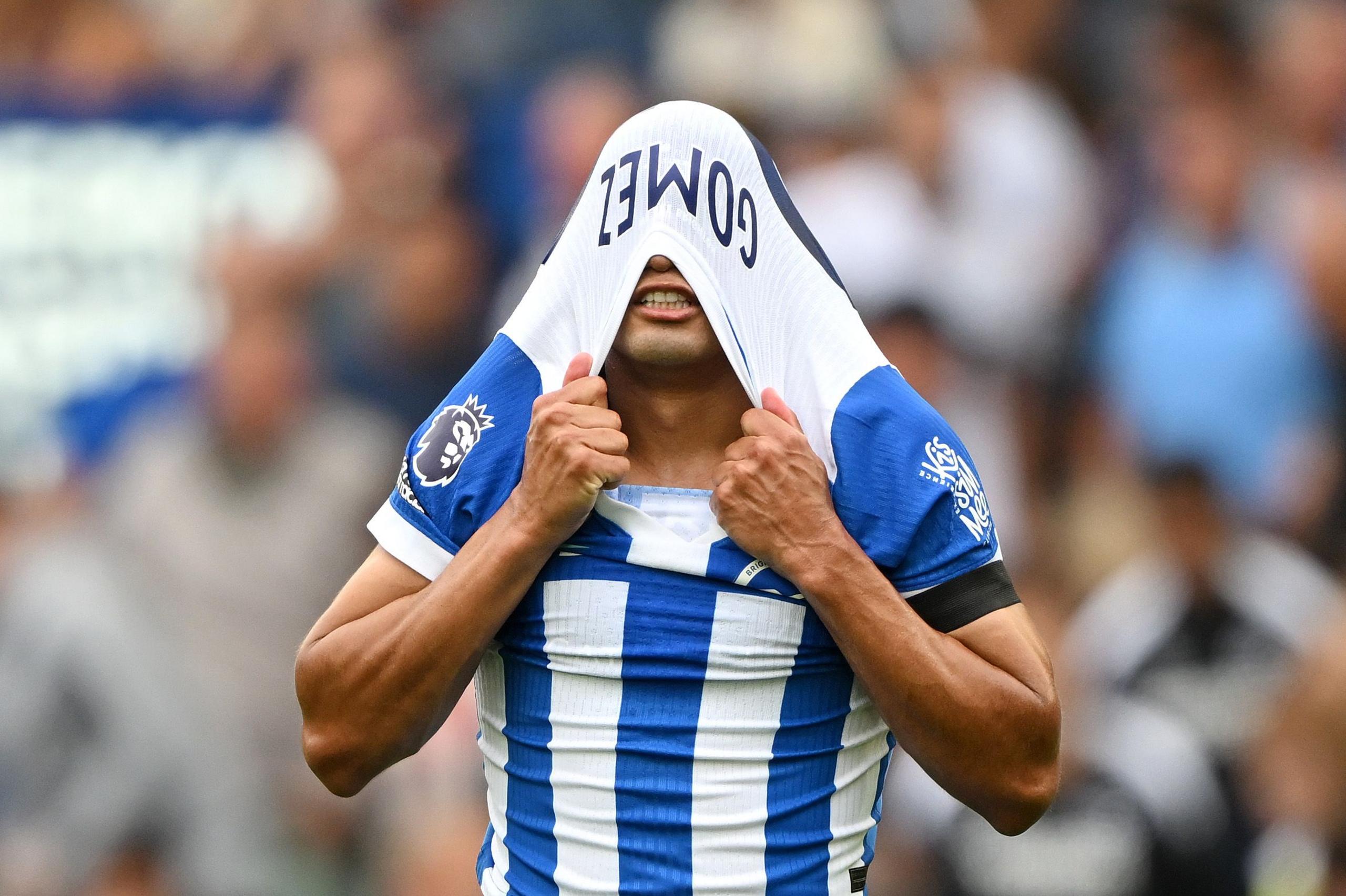Brighton's Diego Gomez reacts during the Premier League against Fulham at Amex Stadium. Photo by Mike Hewitt
