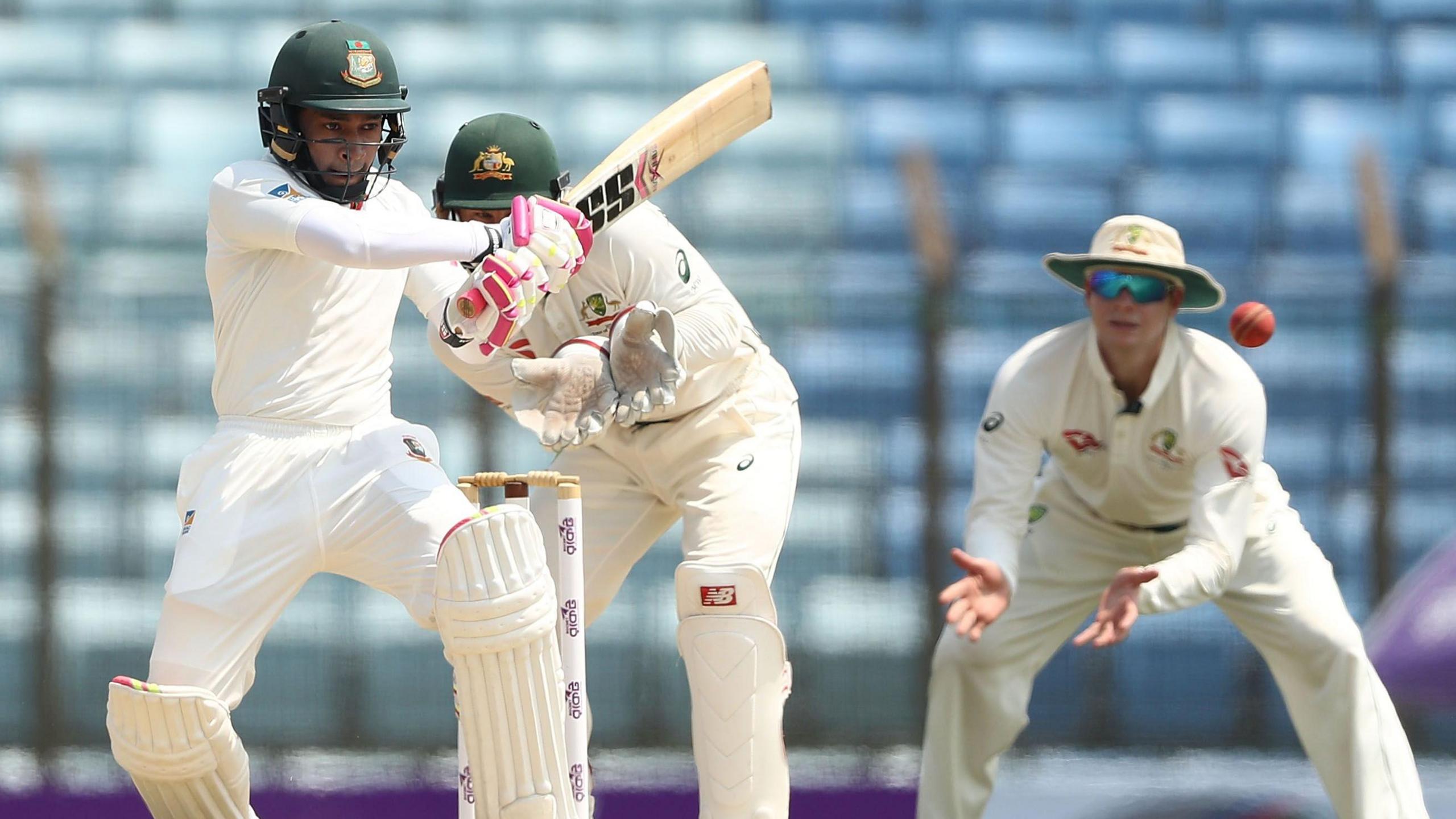 Bangladesh's Mushfiqur Rahim hits out during a Test against Australia in 2017