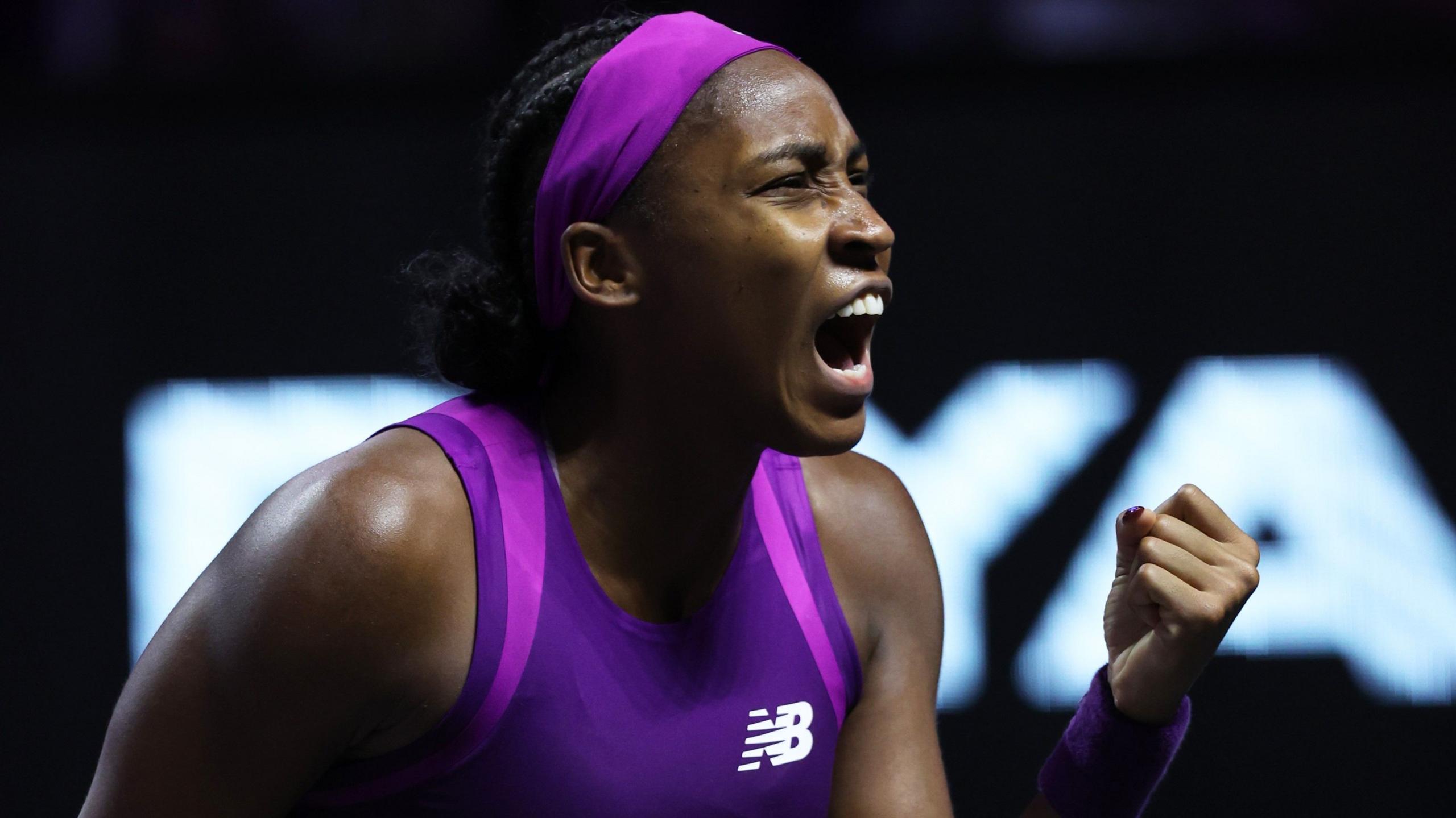 Coco Gauff celebrates a point