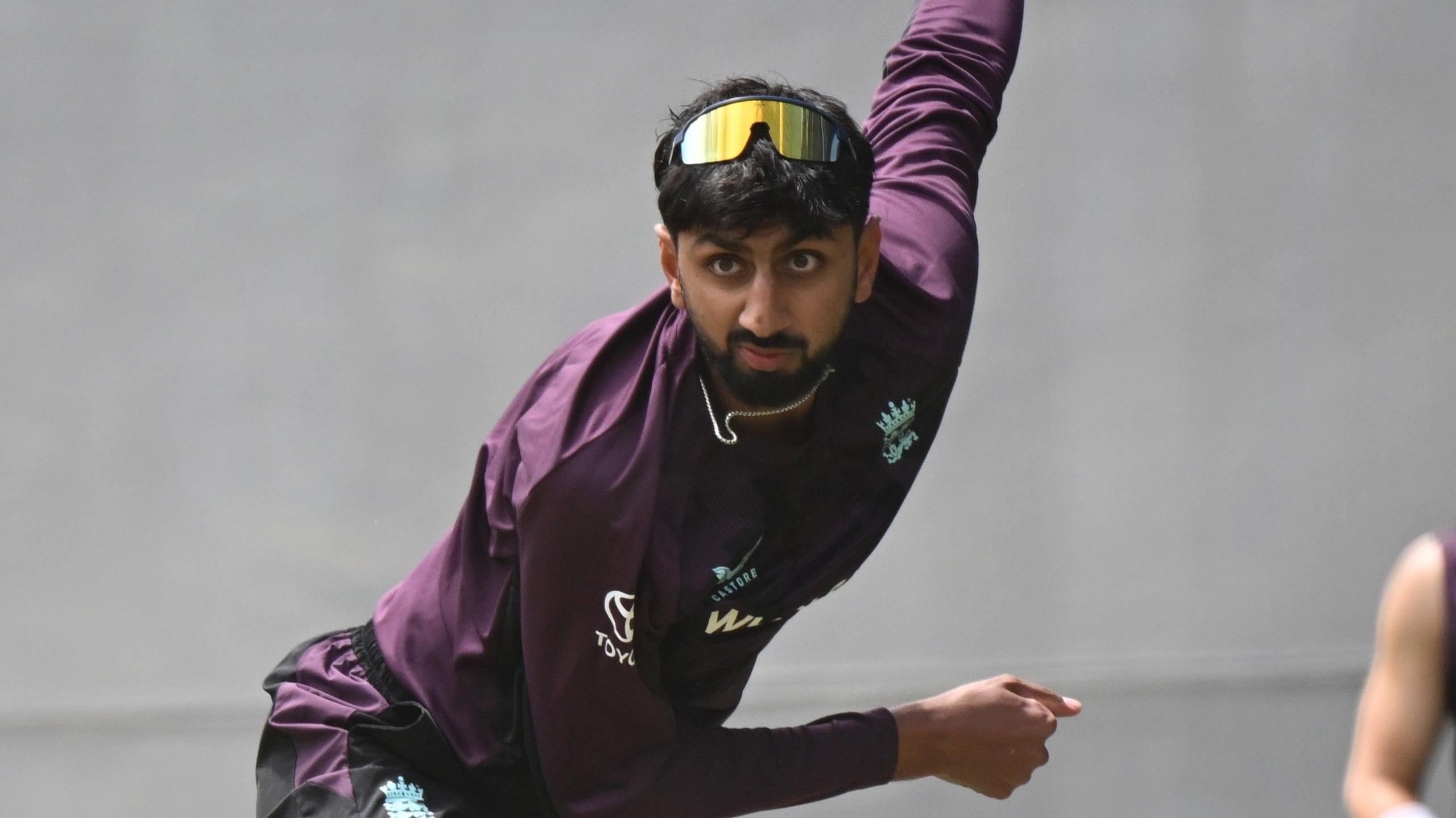 Shoaib Bashir bowls in the nets