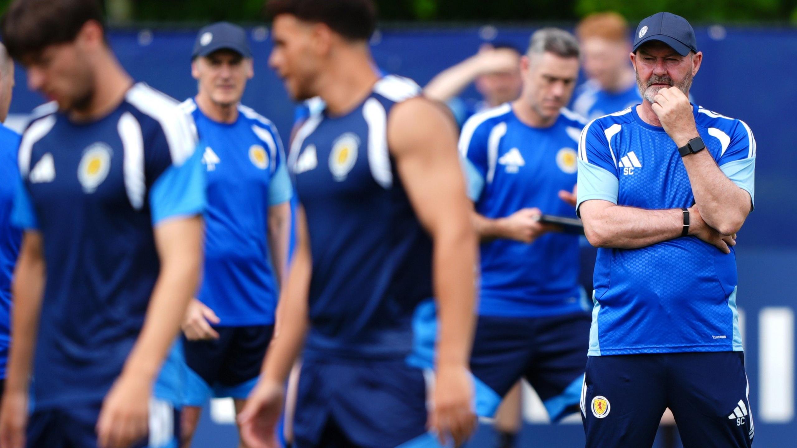 Scotland head coach Steve Clarke is thoughtful during training