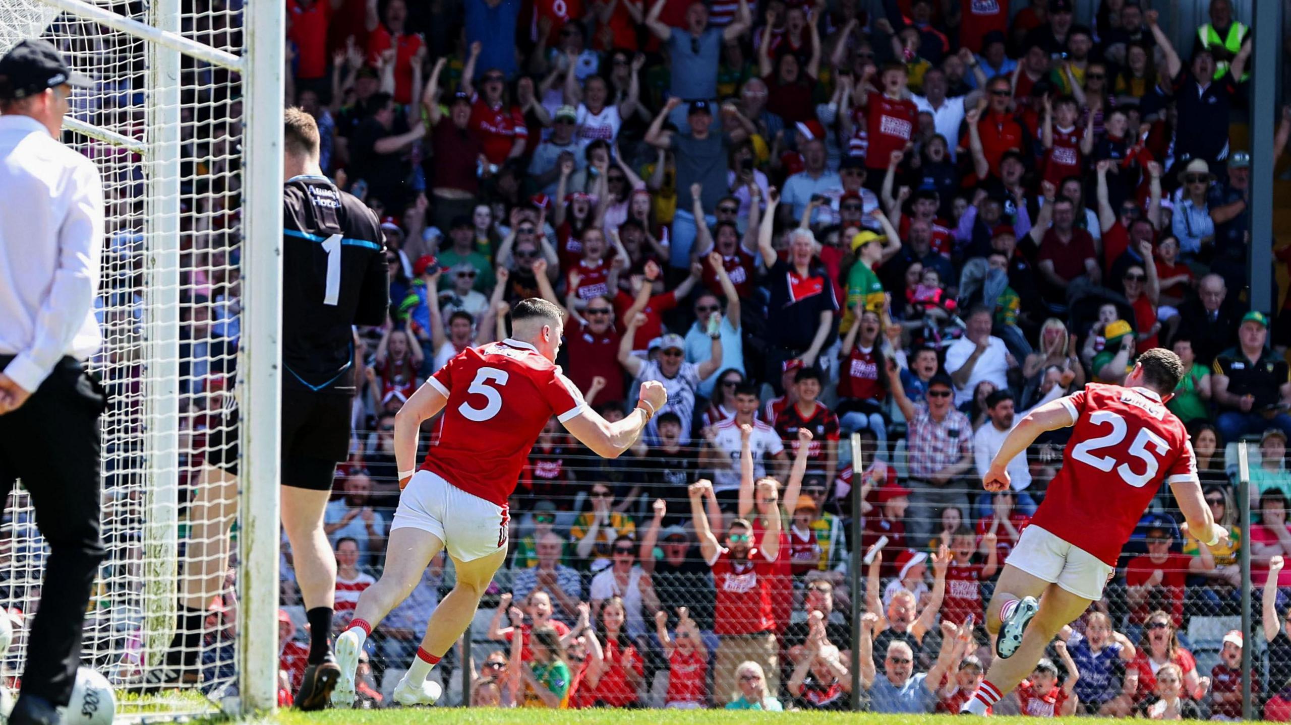 Celebrations at Páirc Uí Rinn after Rory Maguire scores Cork's third goal