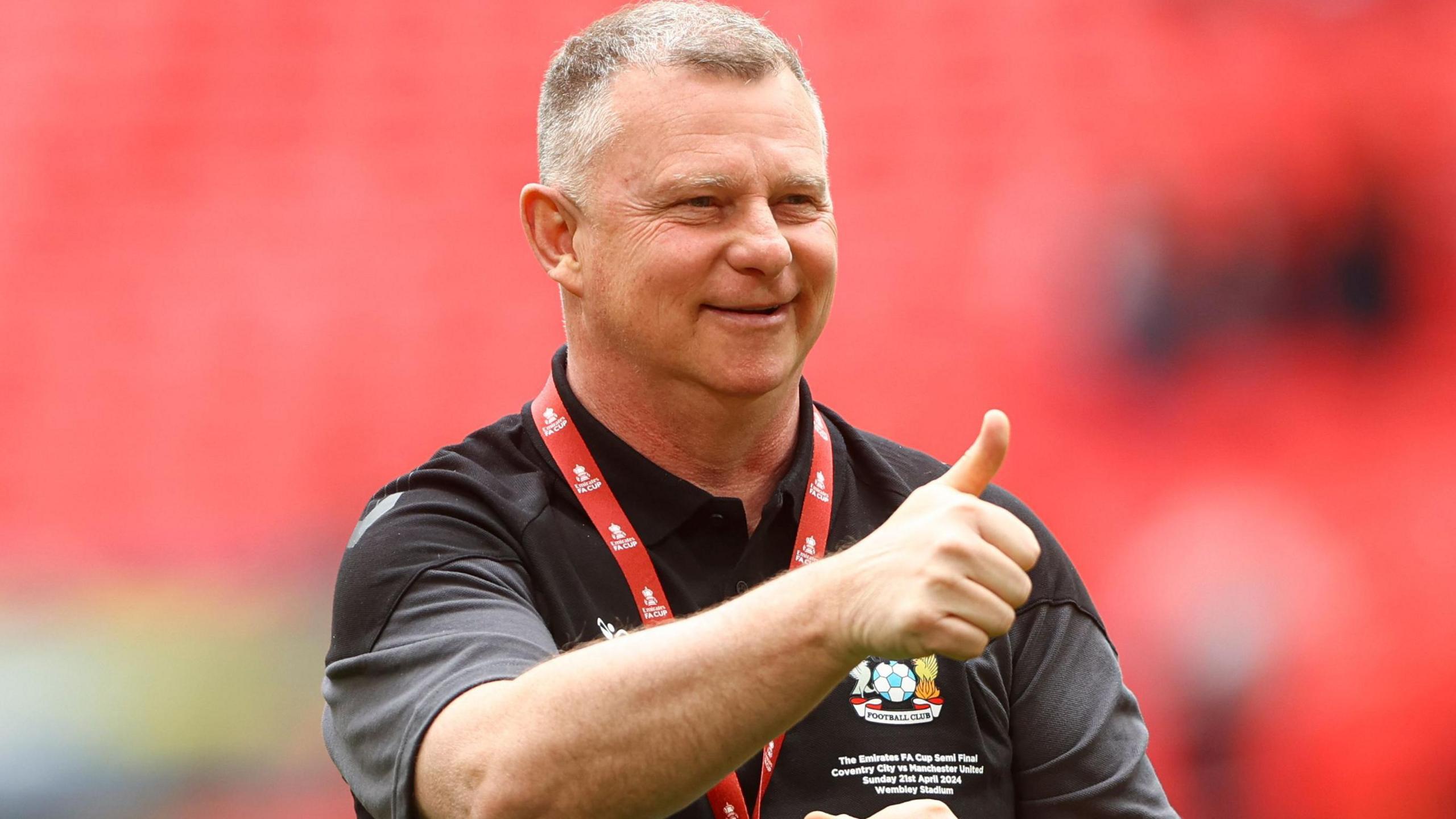 Mark Robins gives a thumbs-up to Coventry fans before last season's FA Cup semi-final against Manchester United