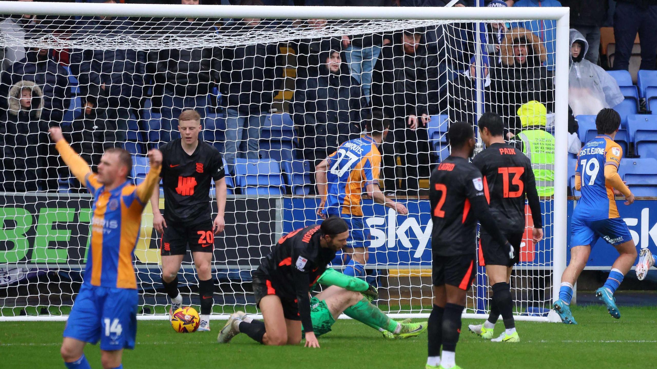 Shrewsbury Town celebrate scoring against Birmingham City