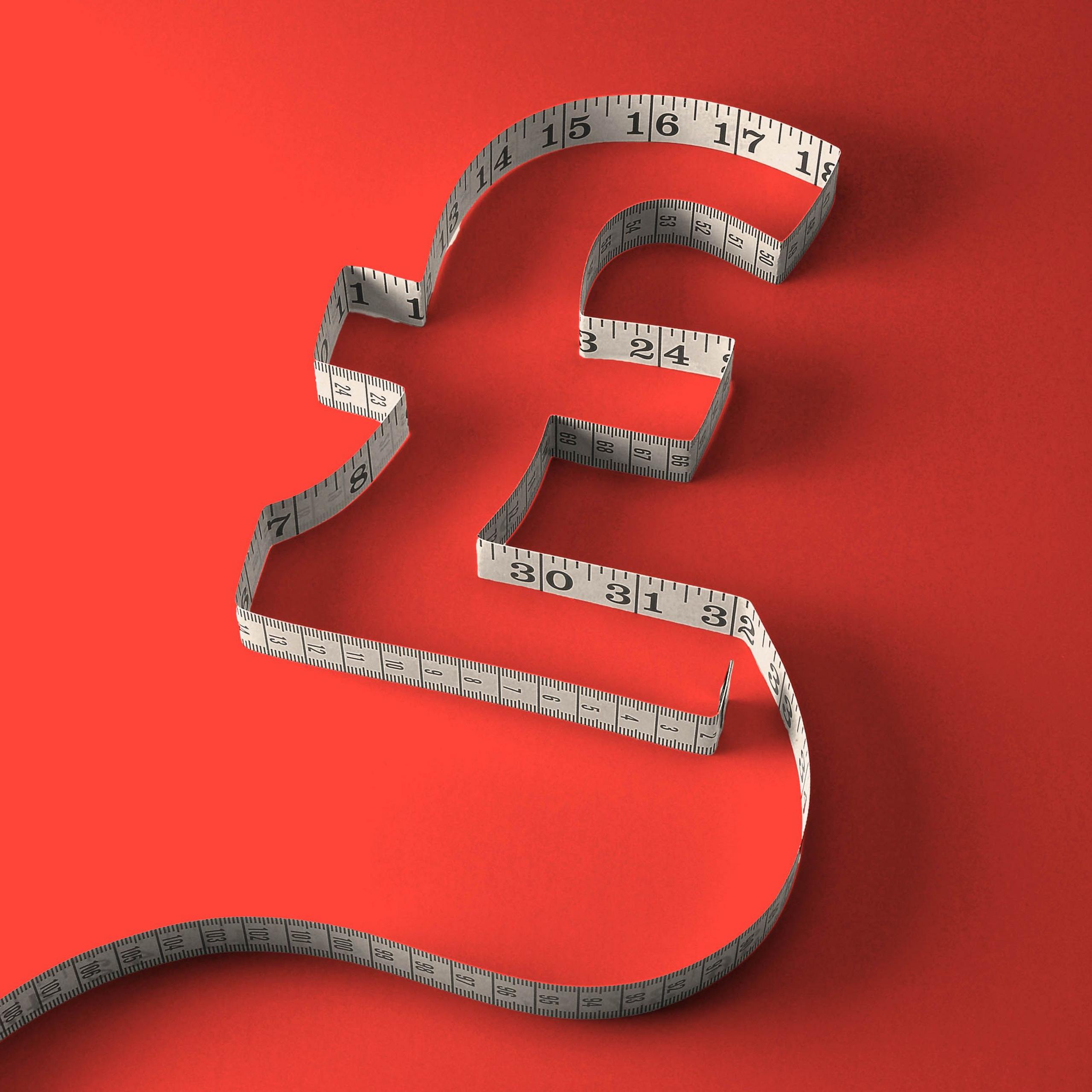A pound sign etched out with a tape measure 