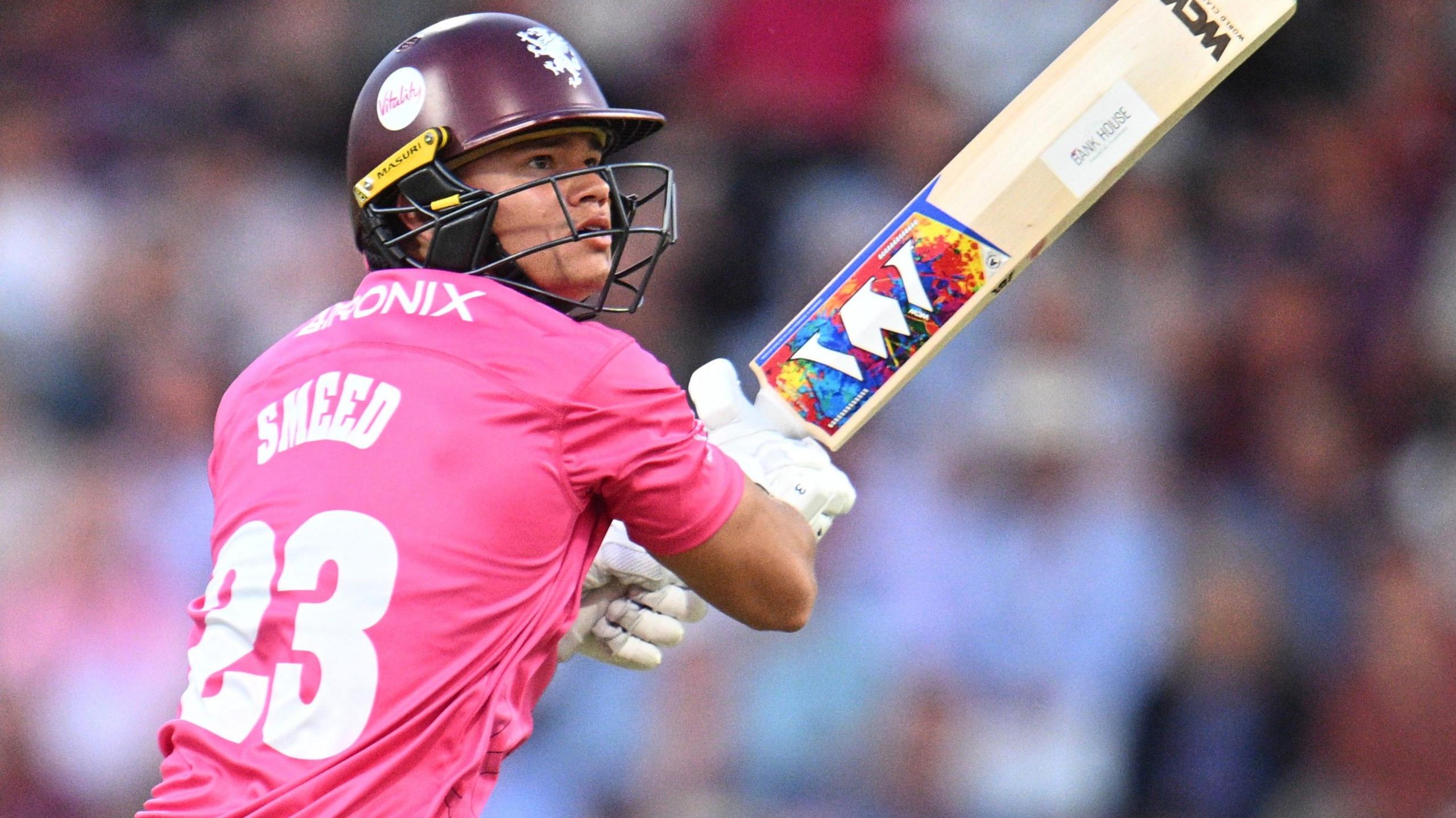 Will Smeed looks on after playing a shot while batting for Somerset