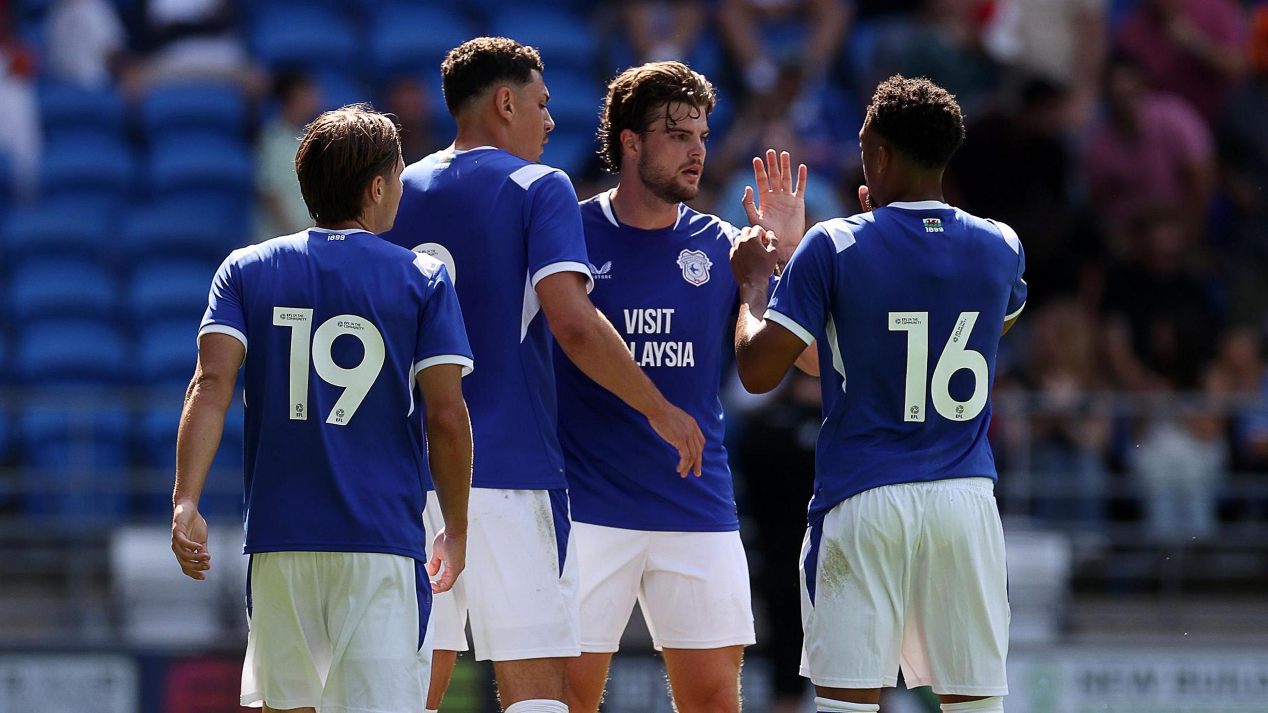 Winger Ollie Tanner celebrates scoring Cardiff's final goal in the 4-1 friendly win against Italian giants AS Roma.