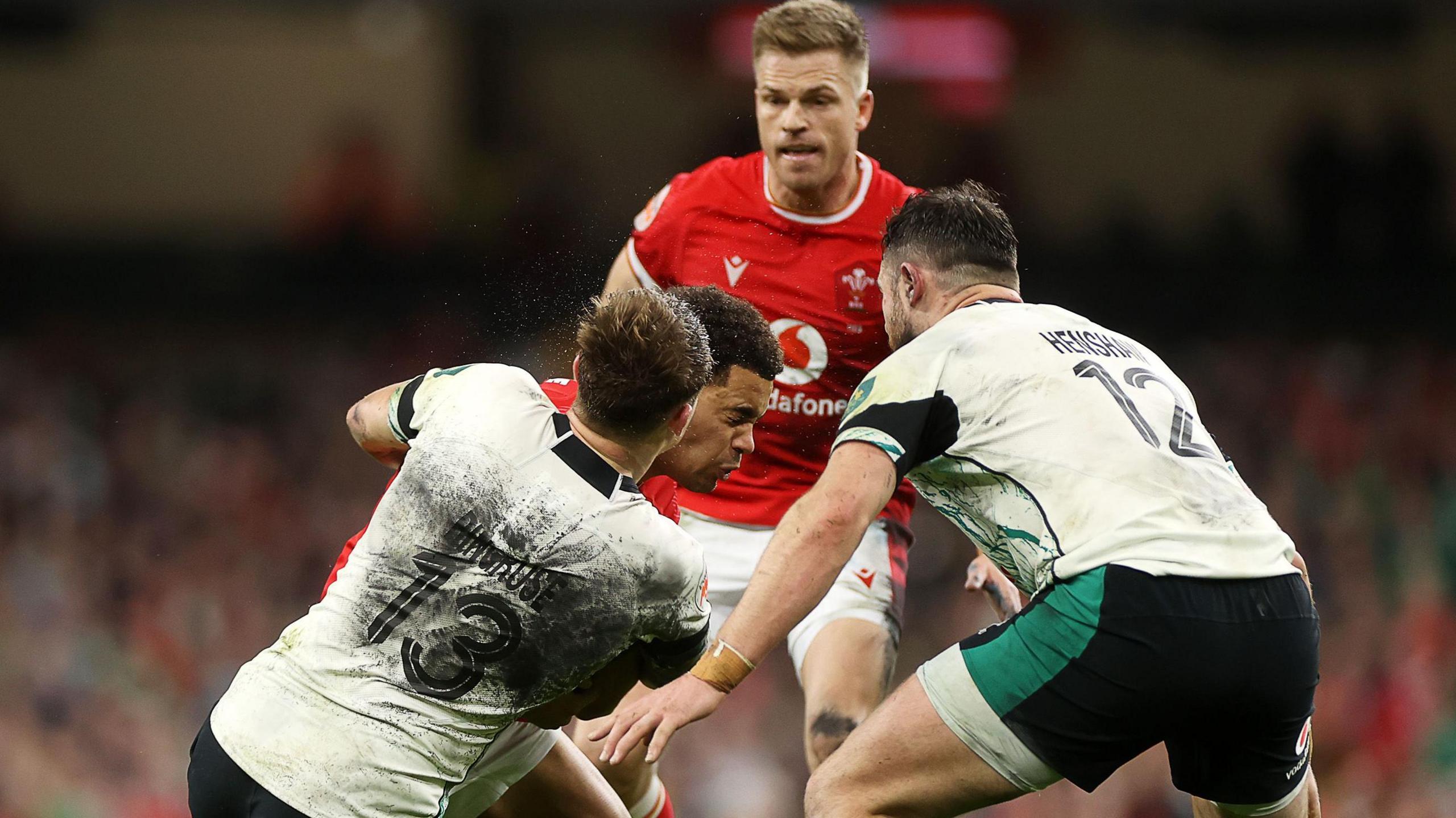 Garry Ringrose was shown a 20-minute red card for this tackle on Ben Thomas