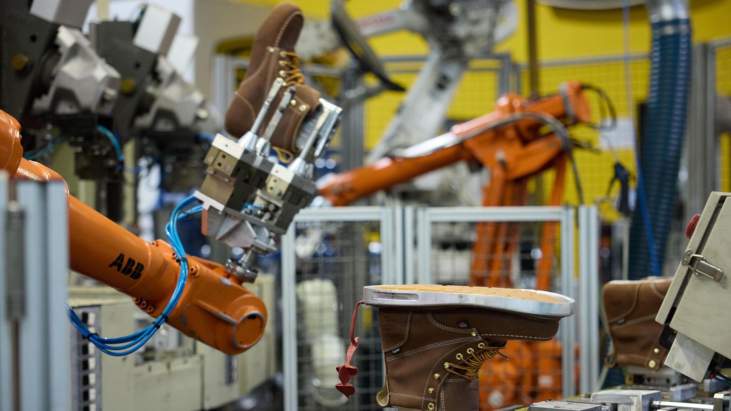 Boots being manufactured by robots at the company's facility in Portland, Oregon