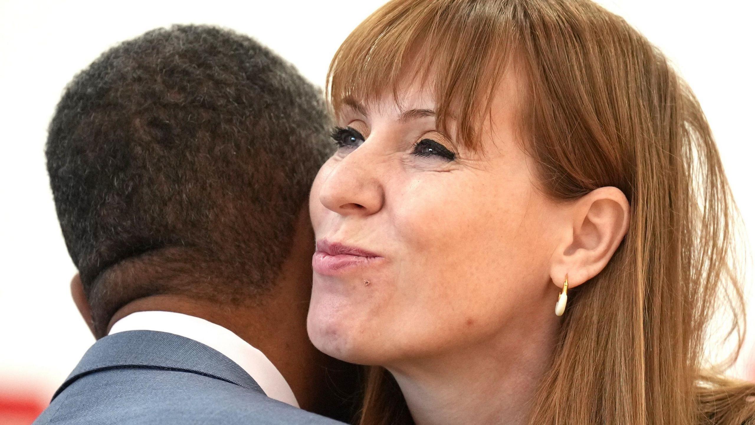 Vaughan Gething and Angela Rayner hug at the Welsh Labour campaign launch.