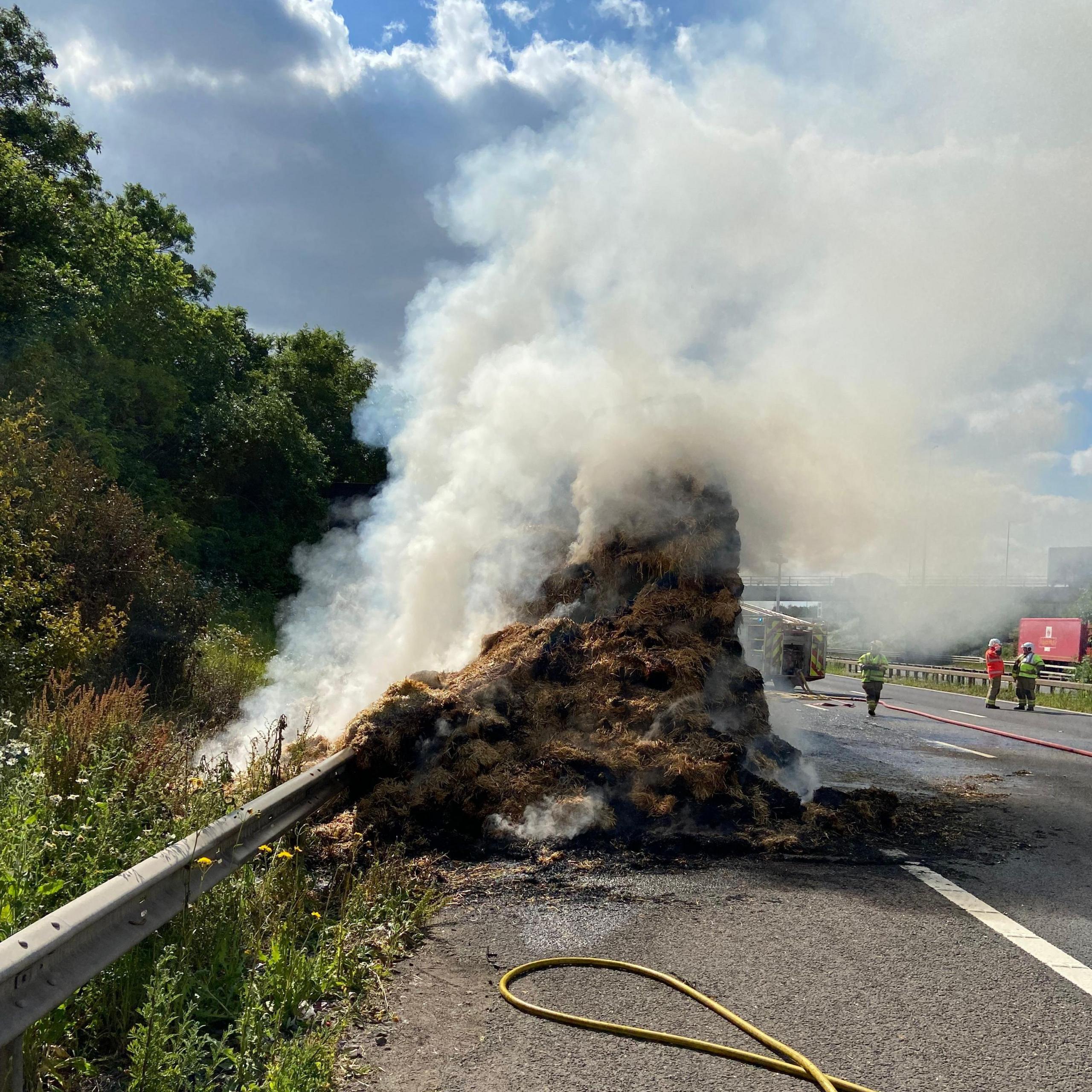 The lorry on fire