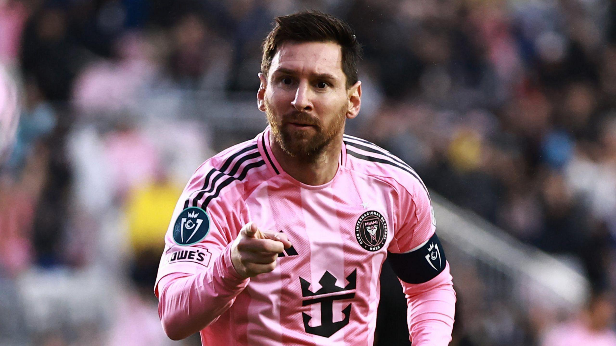 Inter Miami's Lionel Messi celebrates scoring his 900th goal