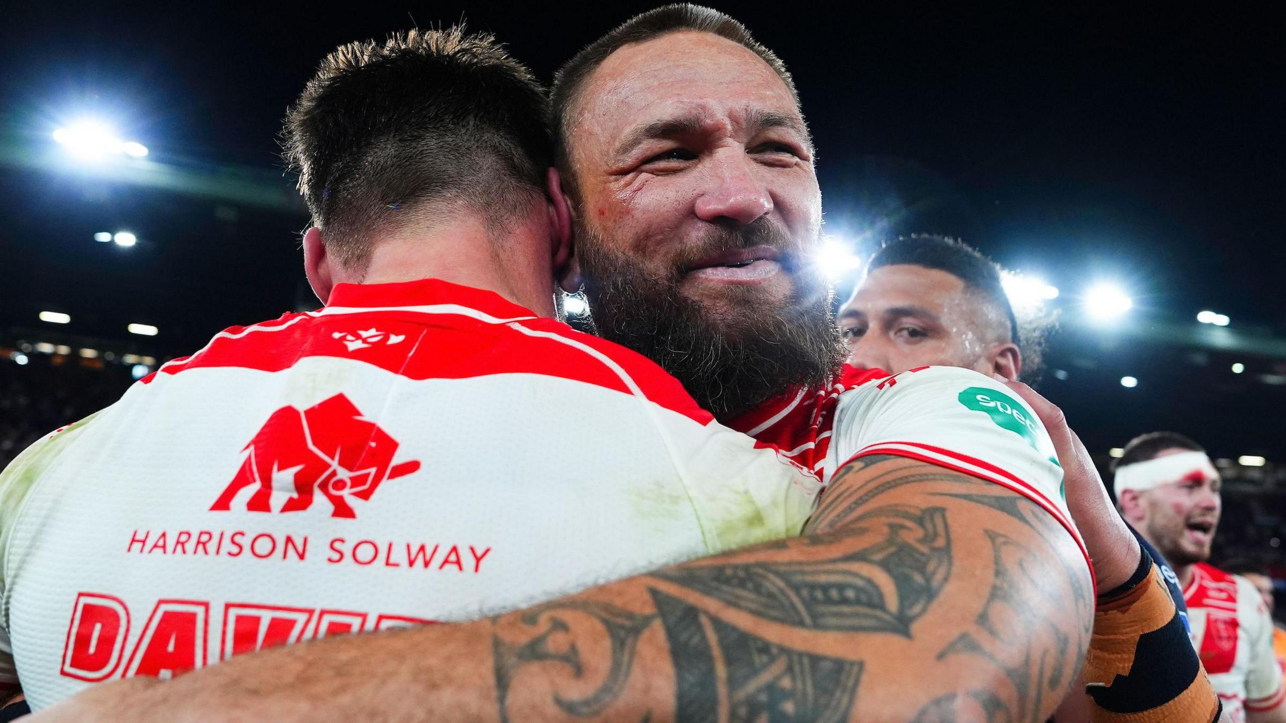 Jared Waerea-Hargreaves celebrates winning the Grand Final with Hull KR on Saturday