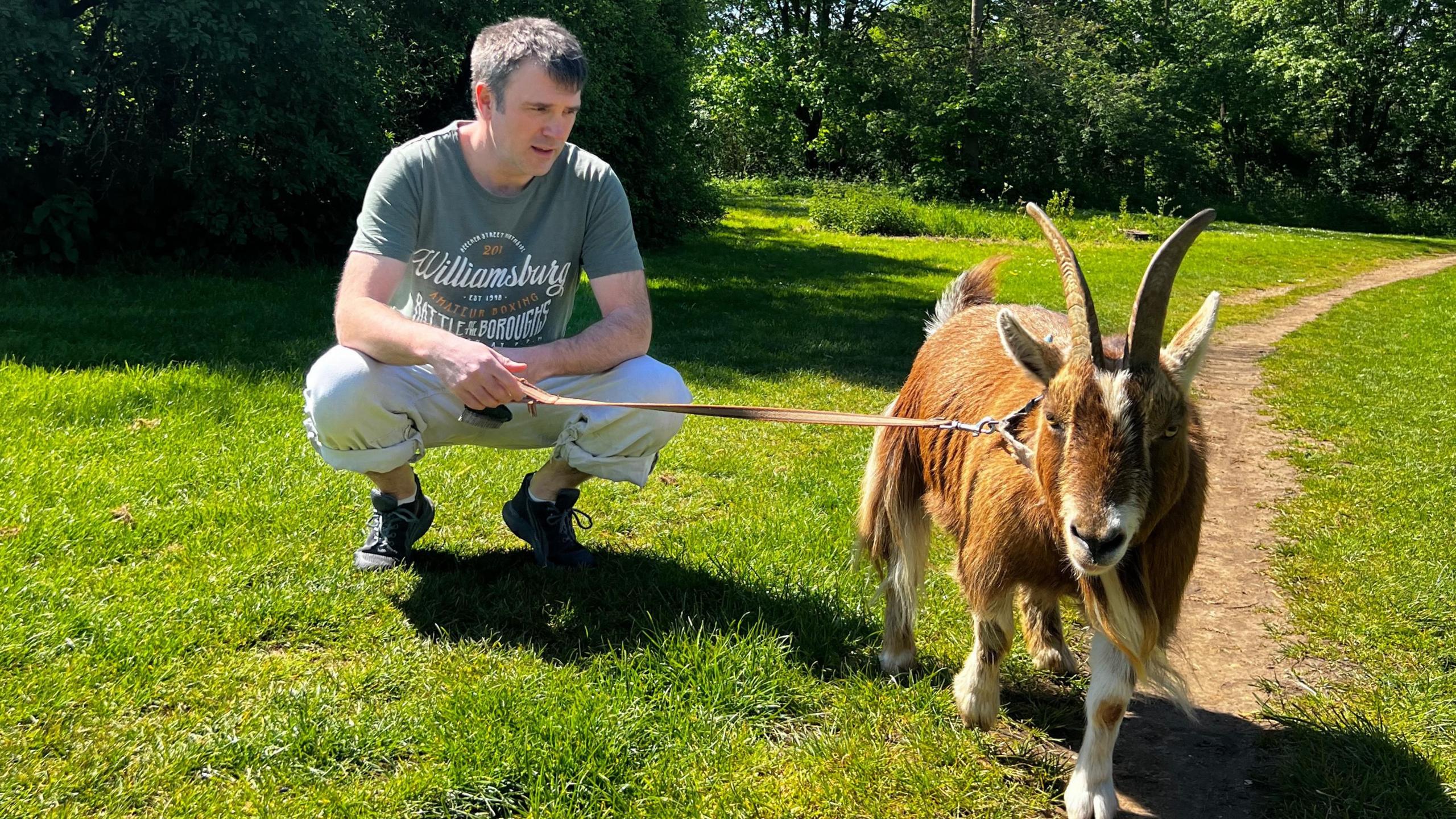 David with Boo on a leash