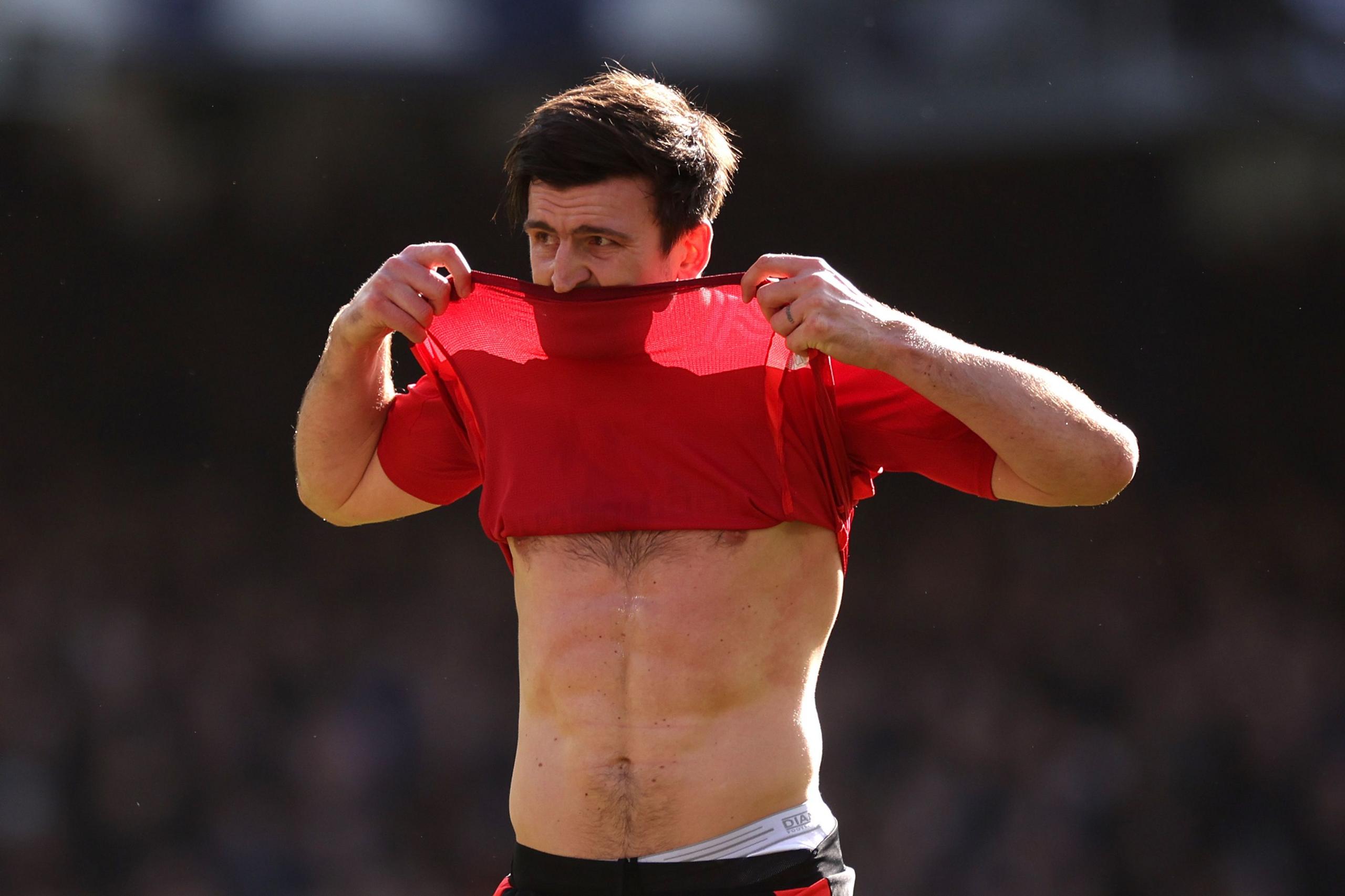 Manchester United defender Harry Maguire looks concerned after giving away a penalty during the Premier League draw at Everton - before the decision was overturned