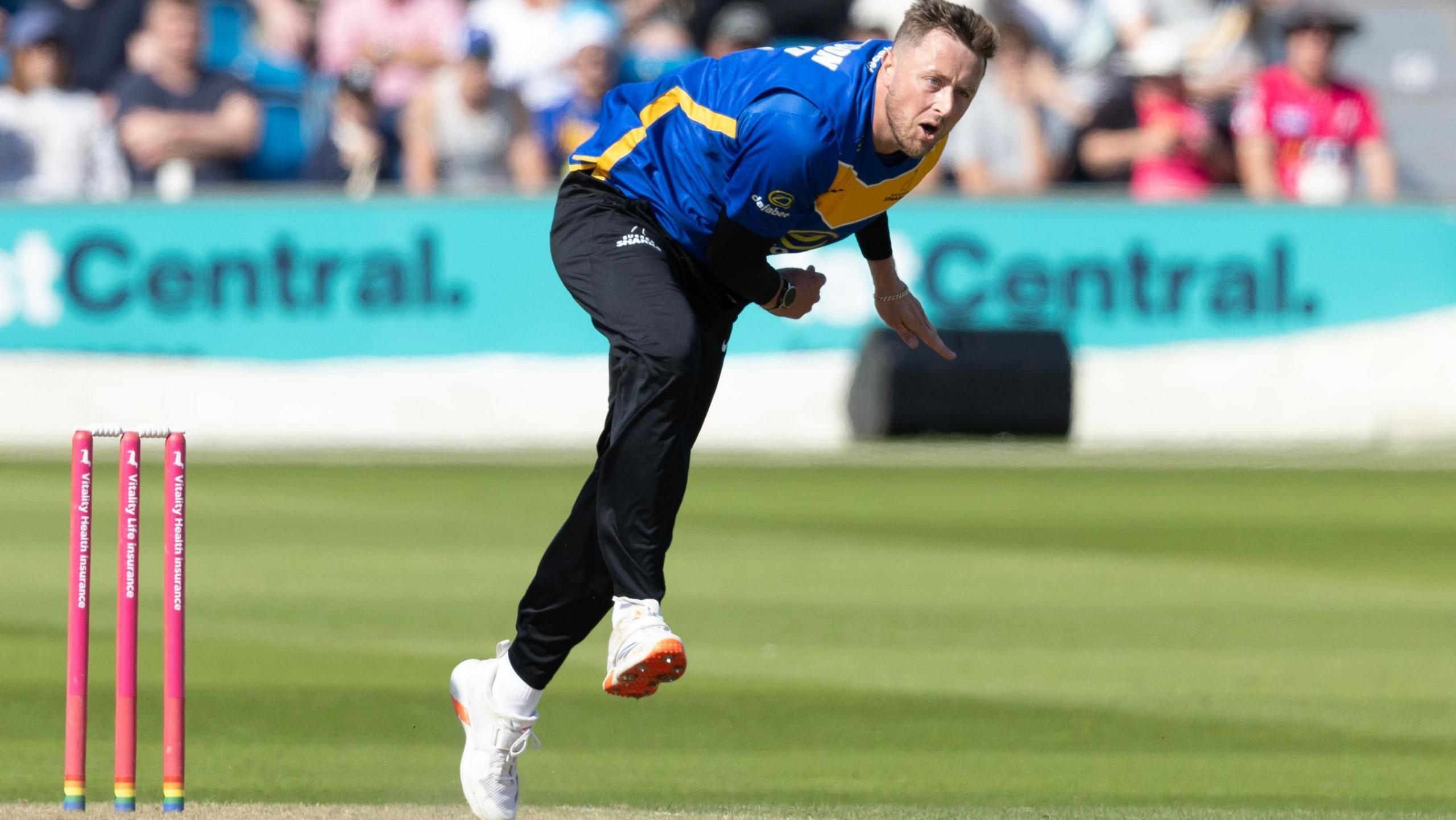 Ollie Robinson bowls for Sussex Sharks 