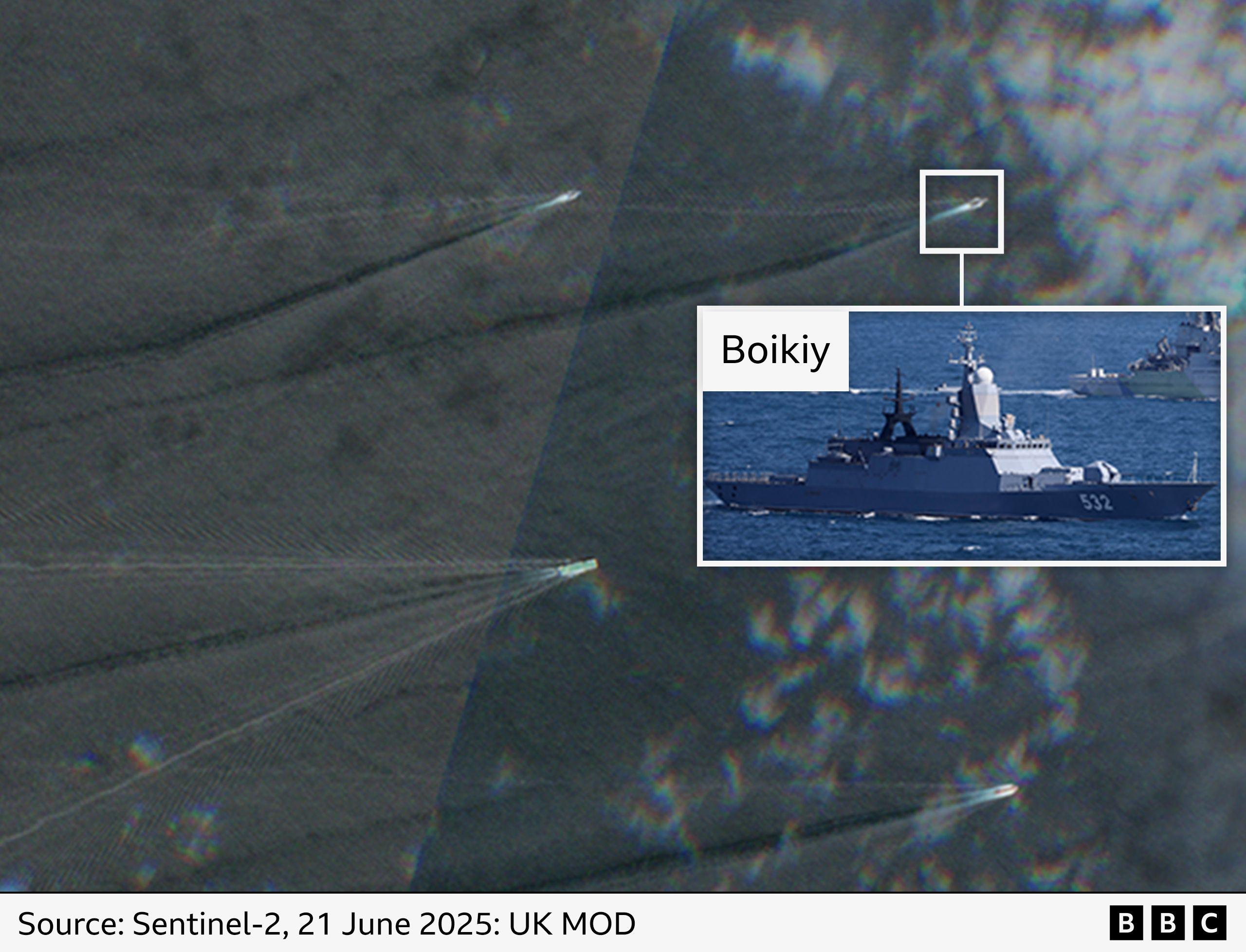 A satellite image showing the ship in the Channel.