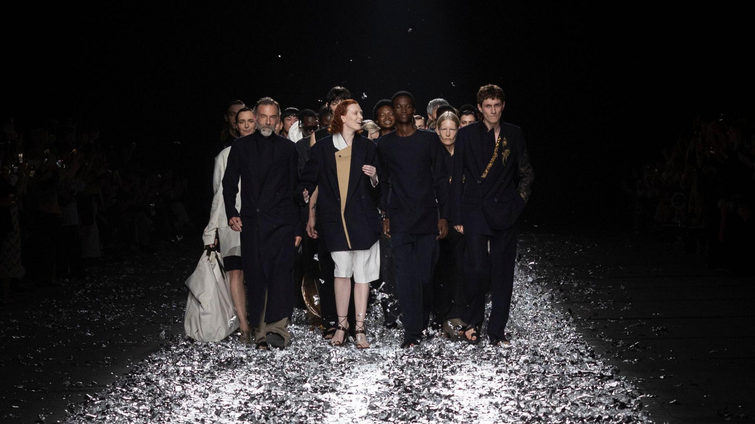 Models present creations from the Spring/Summer 2025 Menswear Collection of Belgian fashion Designer Dries Van Noten during Paris Fashion Week