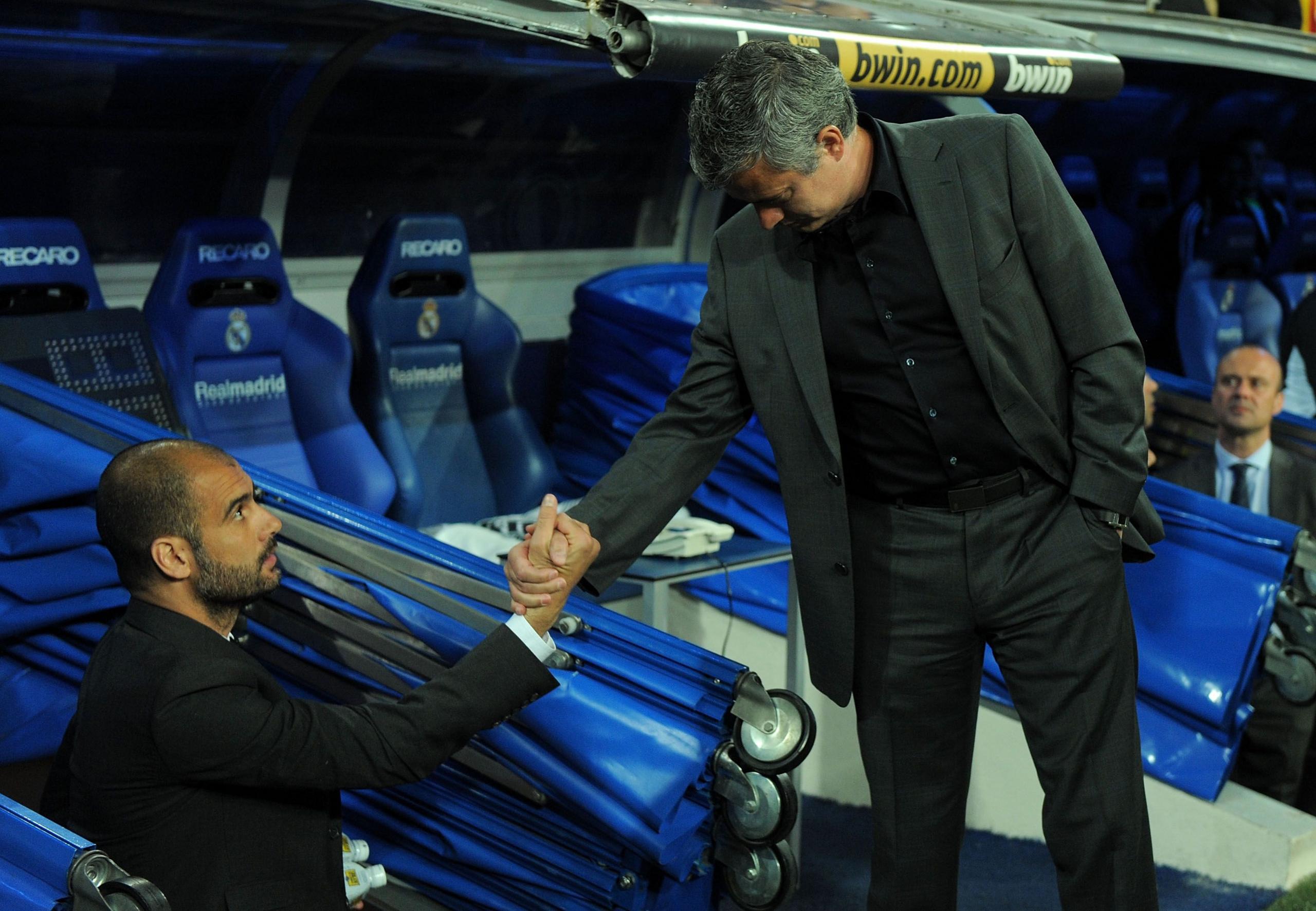 Pep Guardiola and Jose Mourinho shake hands