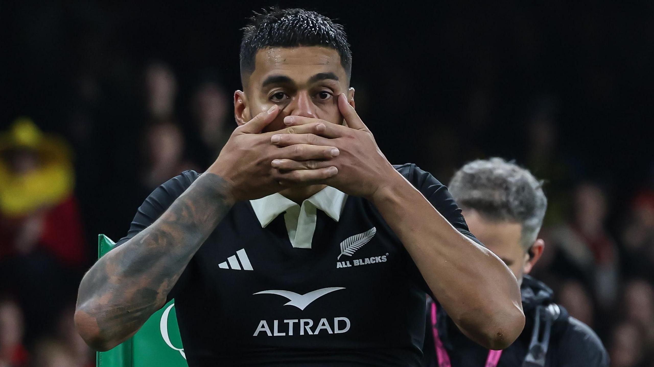 Rieko Ioane celebrates his try against Wales