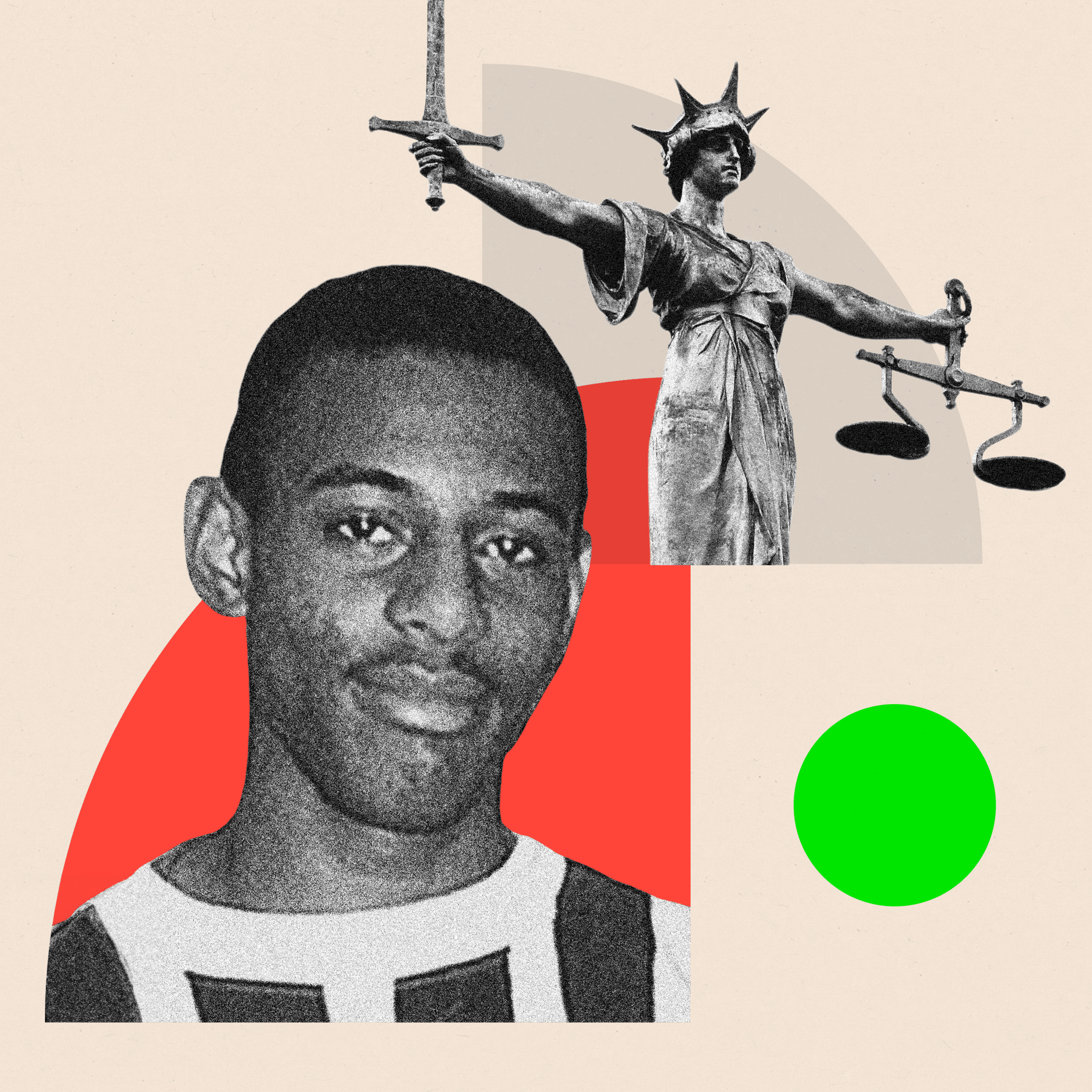 Montage image showing Stephen Lawrence and a justice statue