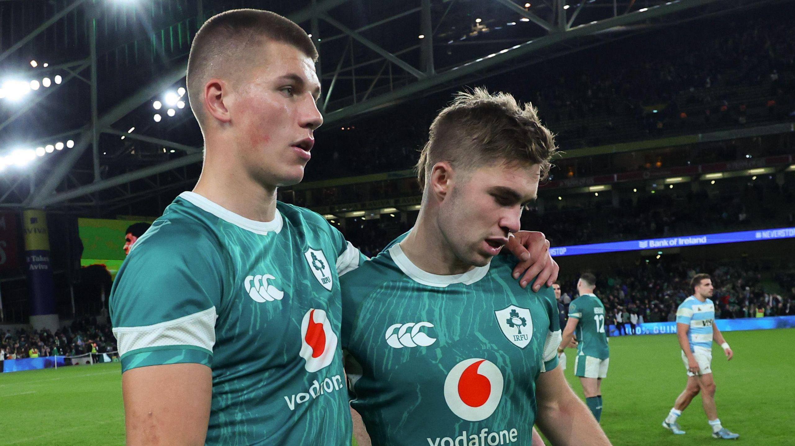 Sam Prendergast and Jack Crowley after facing Argentina