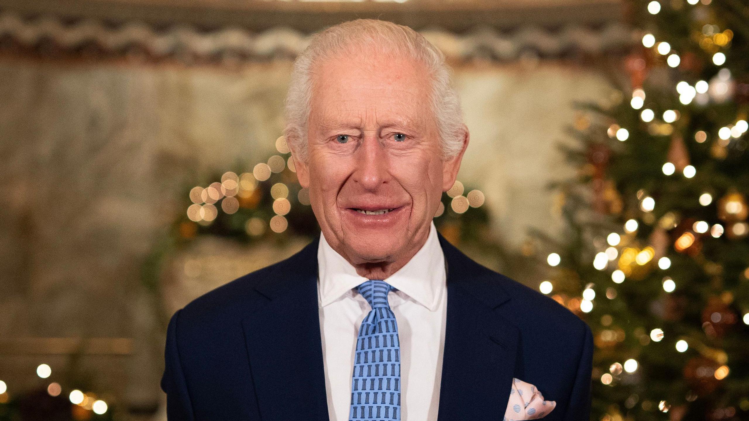 King Charles recording his Christmas message at the Fitzrovia Chapel in central London