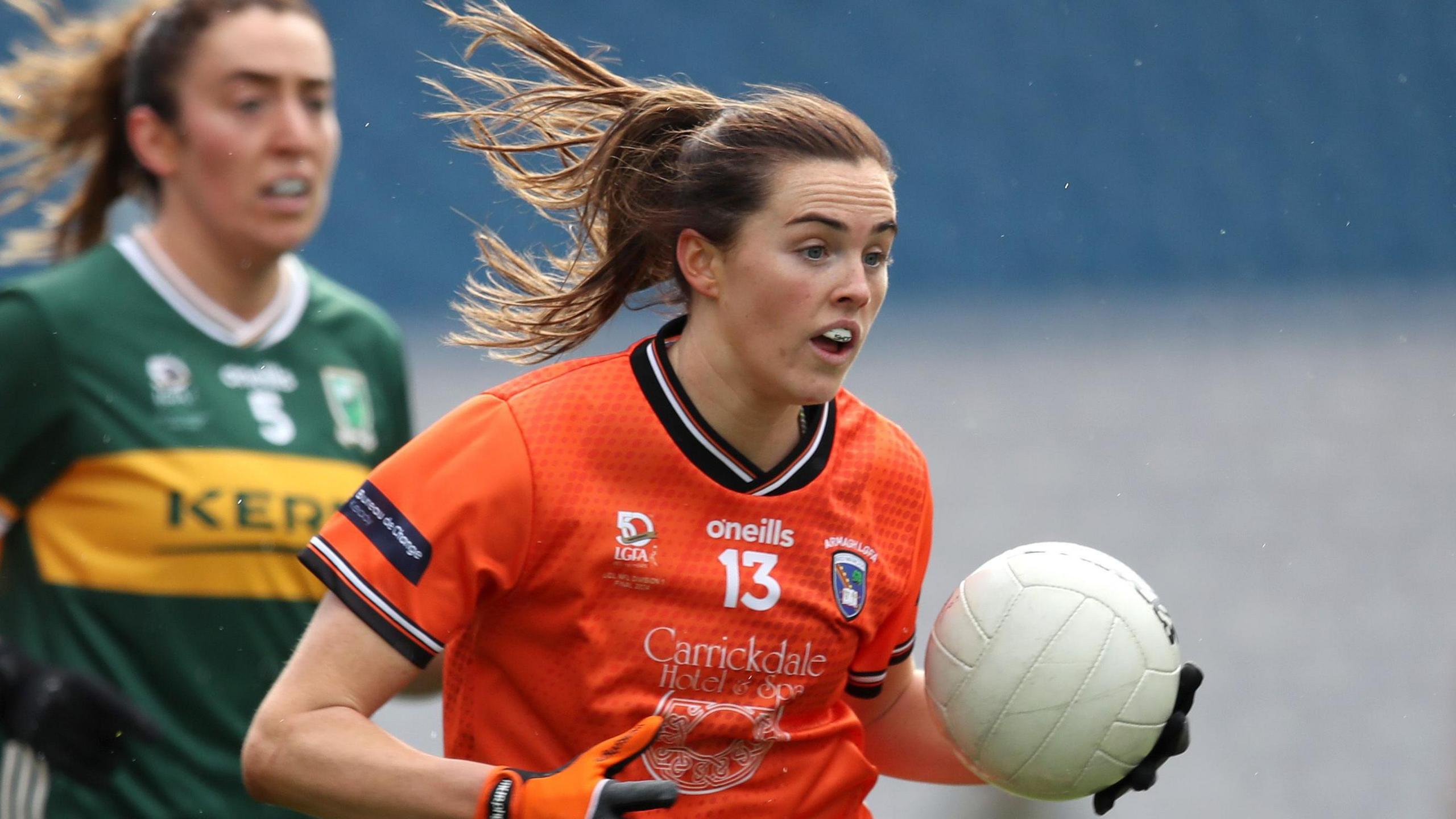 Armagh's Aimee Mackin in possession in this year's Ladies National Football League Division One final against Kerry