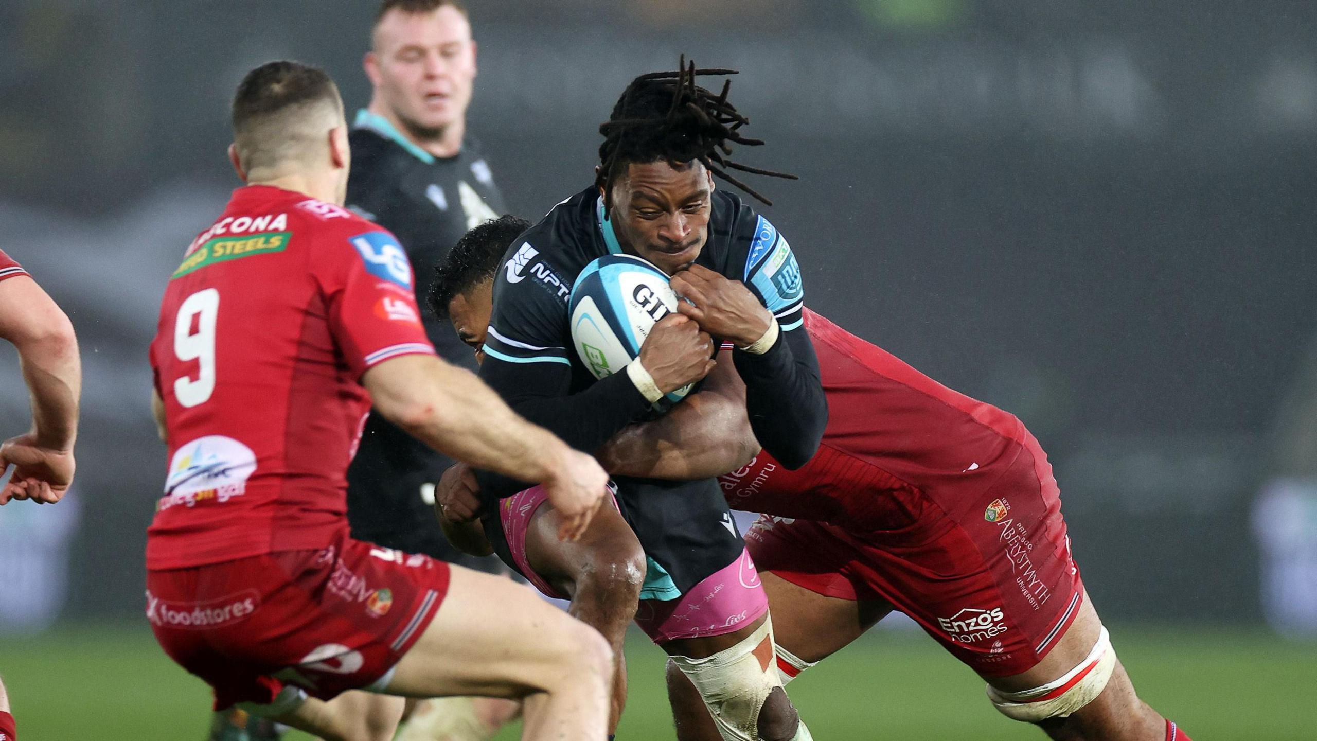 Daniel Kasende in action for Ospreys against Scarlets