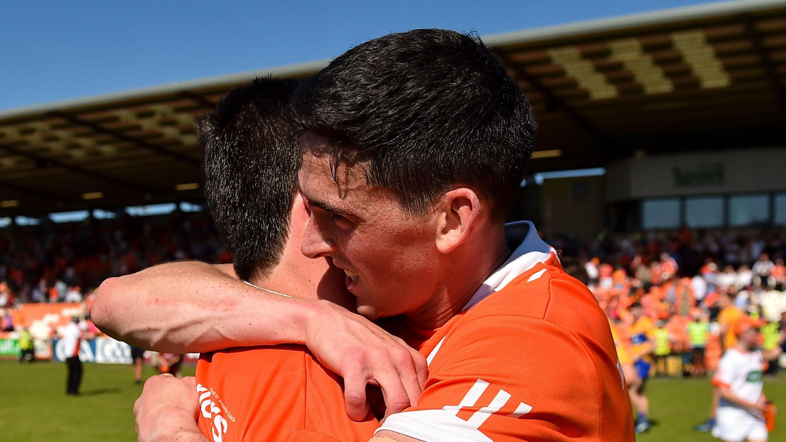 Forker and Grugan line out before an Armagh game