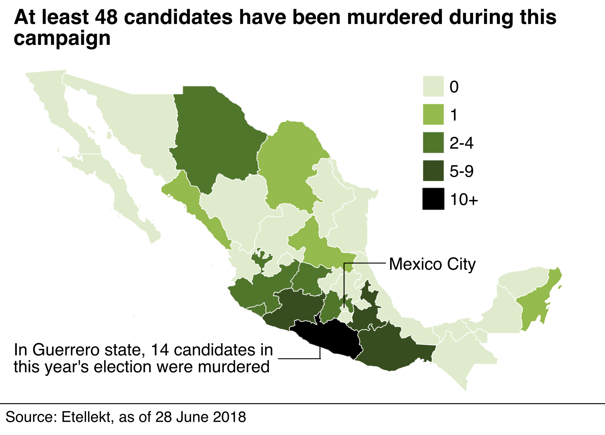 Map showing where candidates were murdered